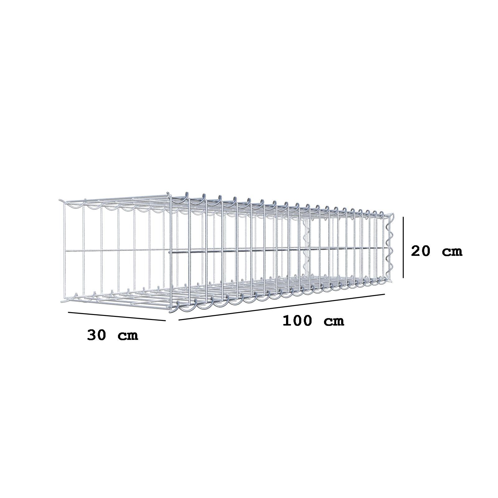 Gabbione aggiuntivo tipo 2 100 cm x 20 cm x 30 cm (L x A x P), maglia 5 cm x 10 cm, spirale