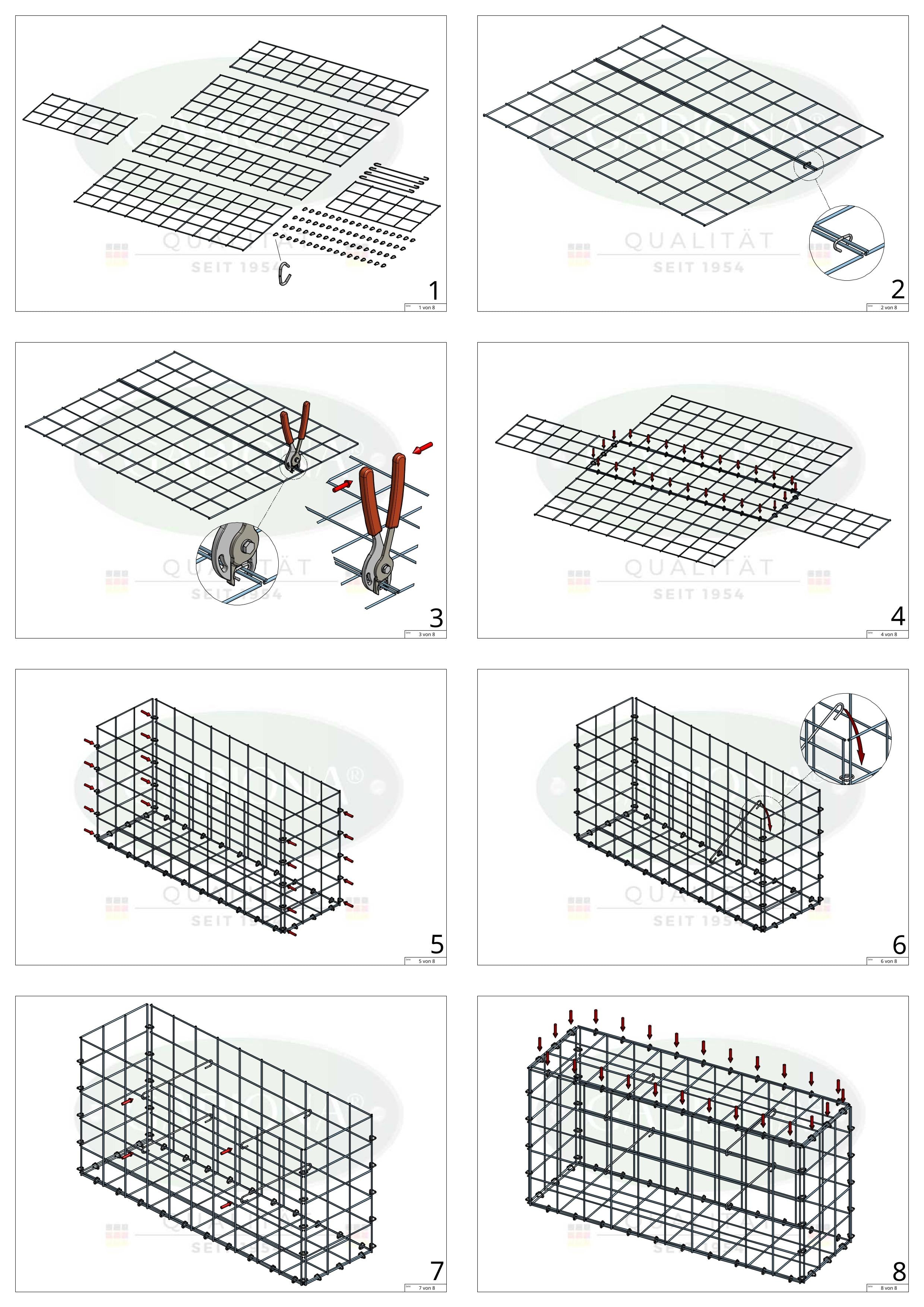 Gabion 100 cm x 50 cm x 20 cm (L x H x P), mailles 10 cm x 10 cm, anneau en C