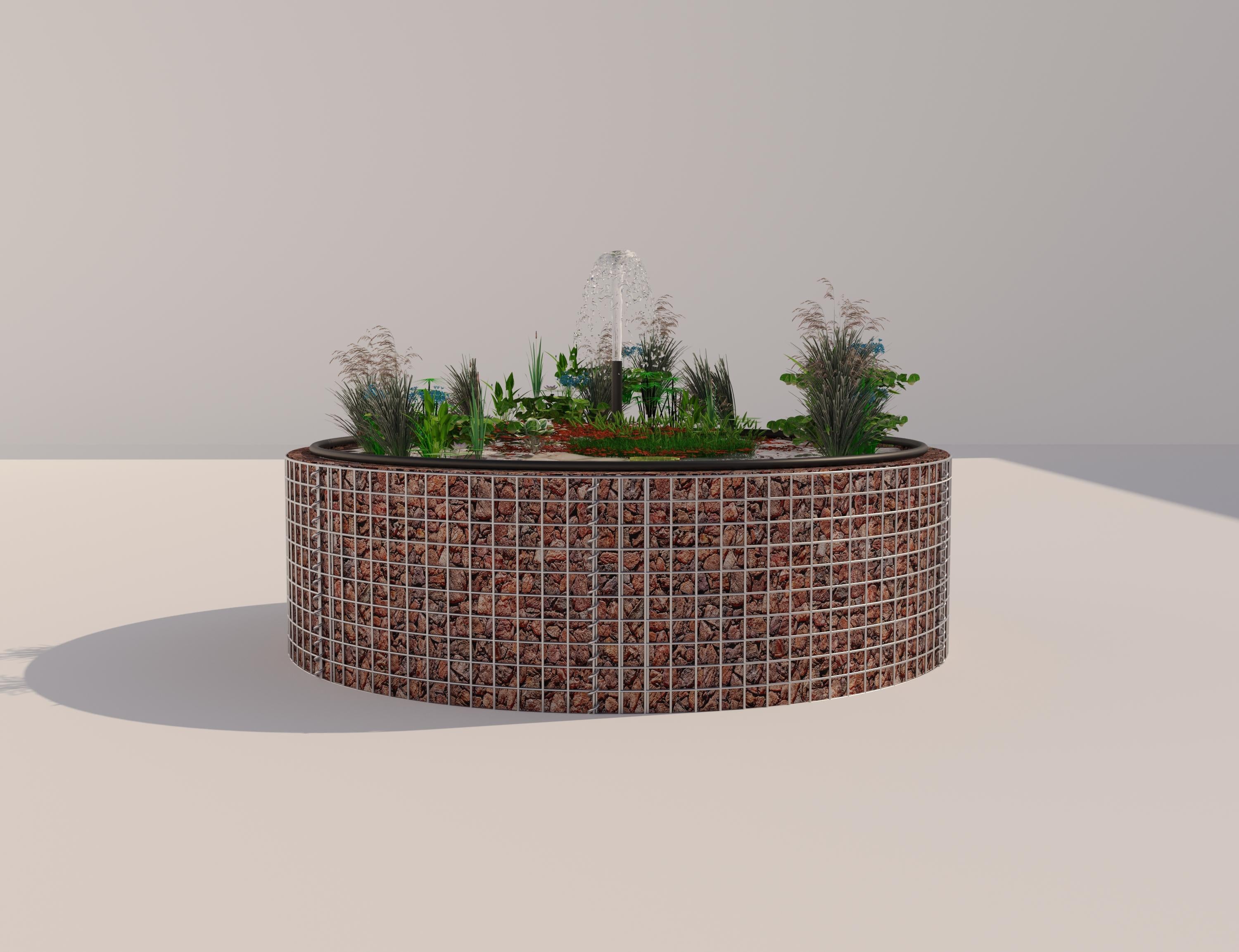 Schanskorven verhoogde vijver, rond, buitendiameter 172 cm, hoogte 50 cm, maaswijdte 5 x 5 cm, wanddikte 15 cm