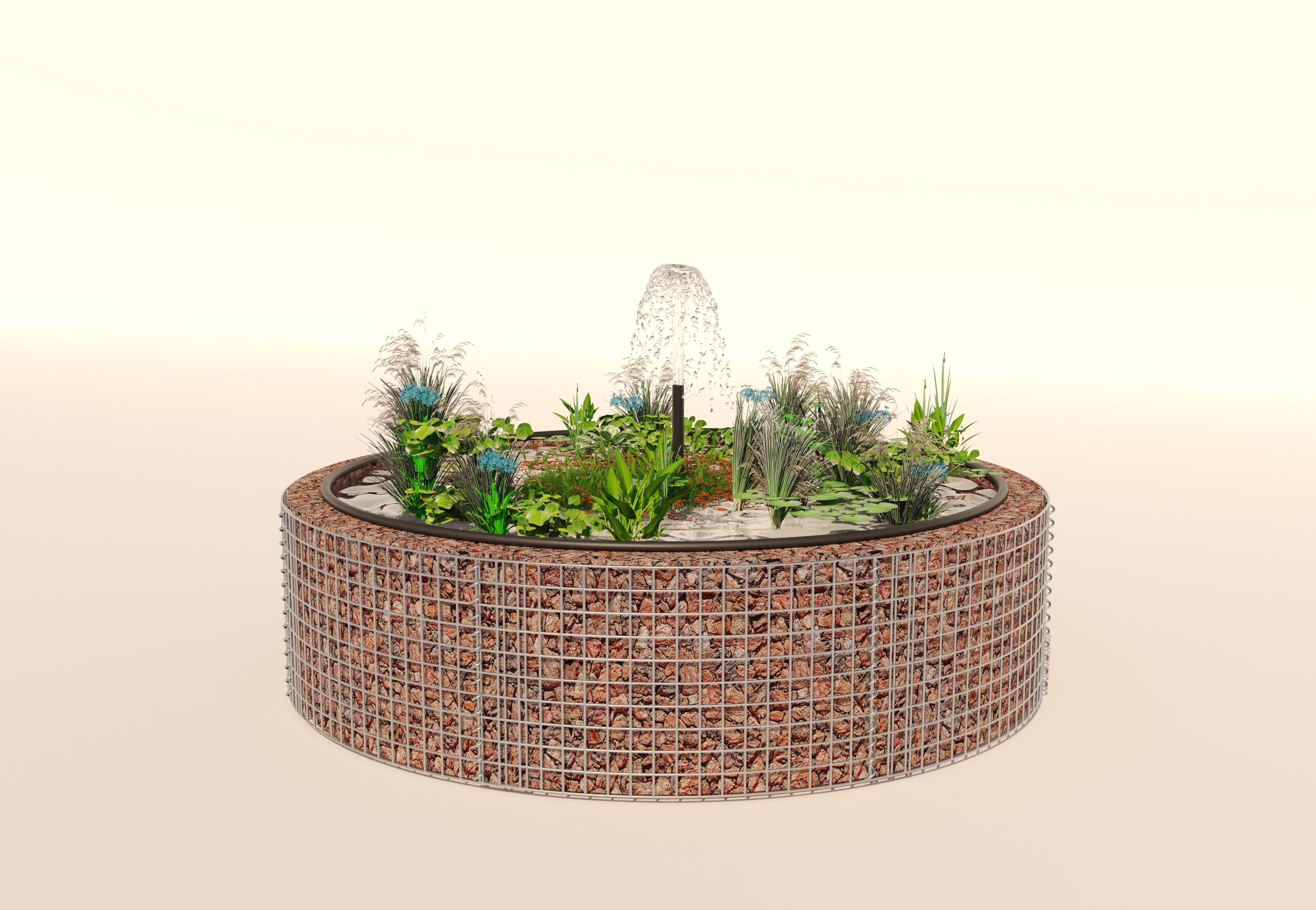 Schanskorf verhoogde vijver, rond, buitendiameter 202 cm, hoogte 50 cm, maaswijdte 5 x 5 cm, wanddikte 15 cm