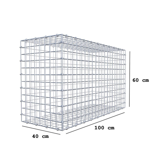 Gabion 100 cm x 60 cm x 40 cm (L x H x D), maskestørrelse 5 x 5 cm, spiralring