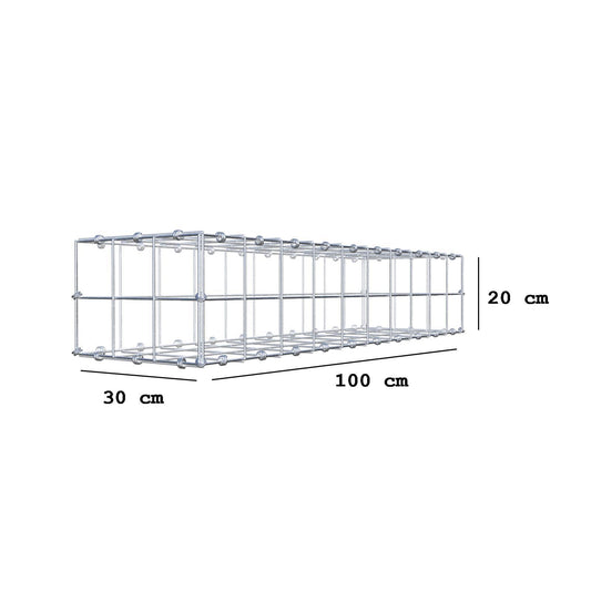 Gabion 100 cm x 20 cm x 30 cm (L x H x D), maskestørrelse 10 x 10 cm, spiralring