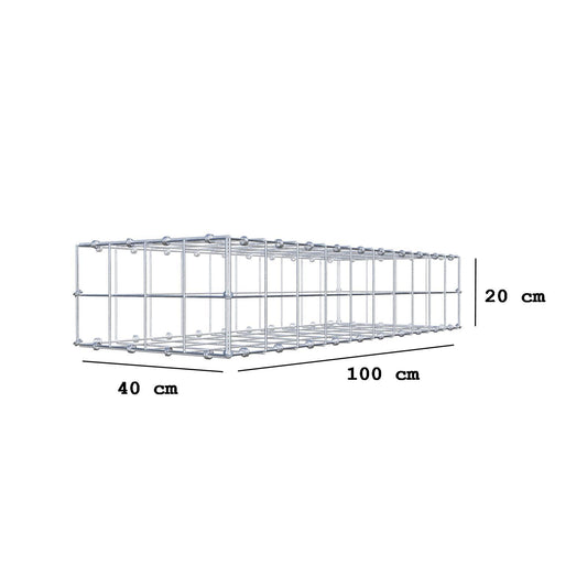 Gabion 100 cm x 20 cm x 40 cm (L x H x D), maskestørrelse 10 x 10 cm, spiralring