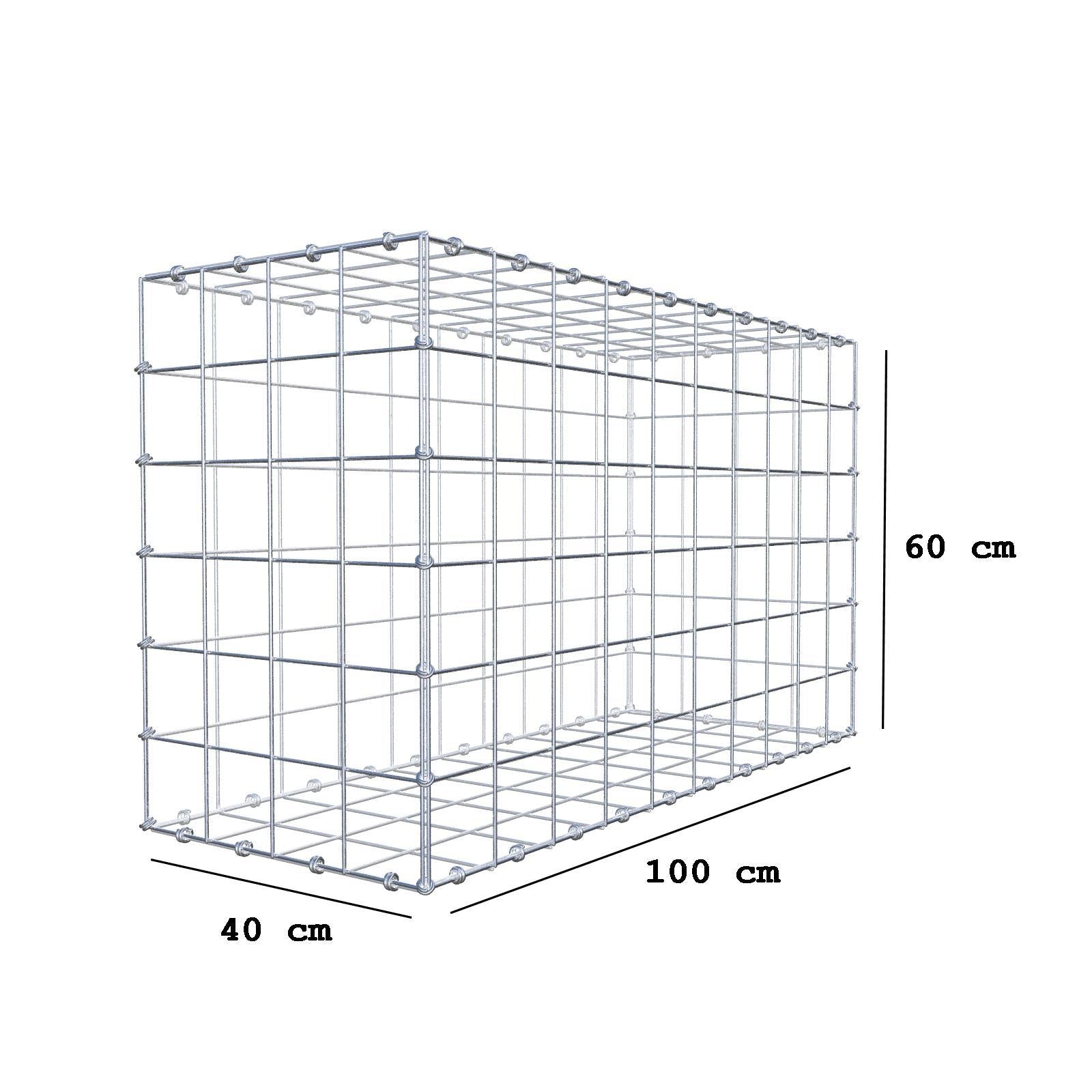 Gabione 100 cm x 60 cm x 40 cm (L x H x T), Maschenweite 10 x 10 cm, Spiralring