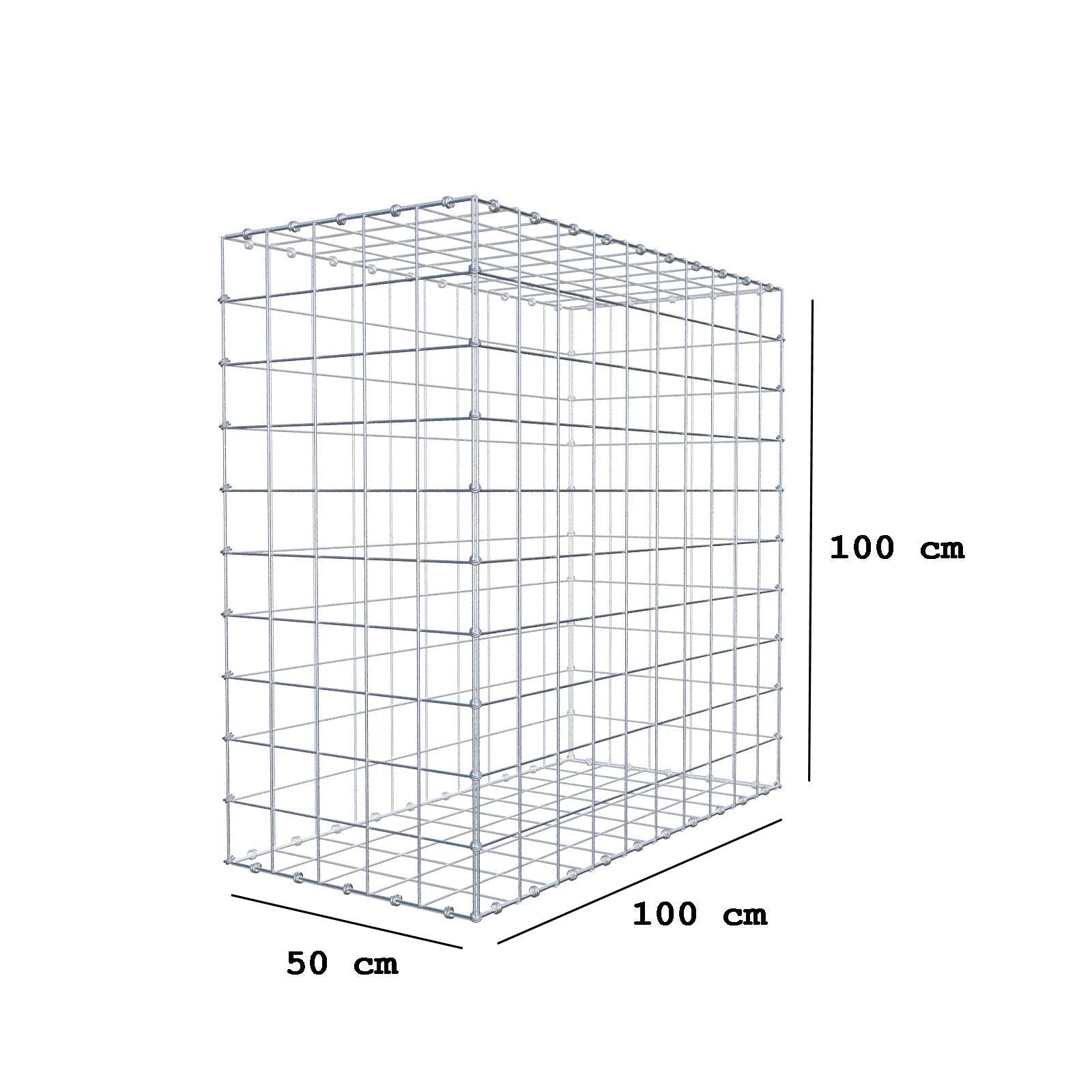 Gabion 100 cm x 100 cm x 50 cm (L x H x D), mesh size 10 x 10 cm, spiral ring
