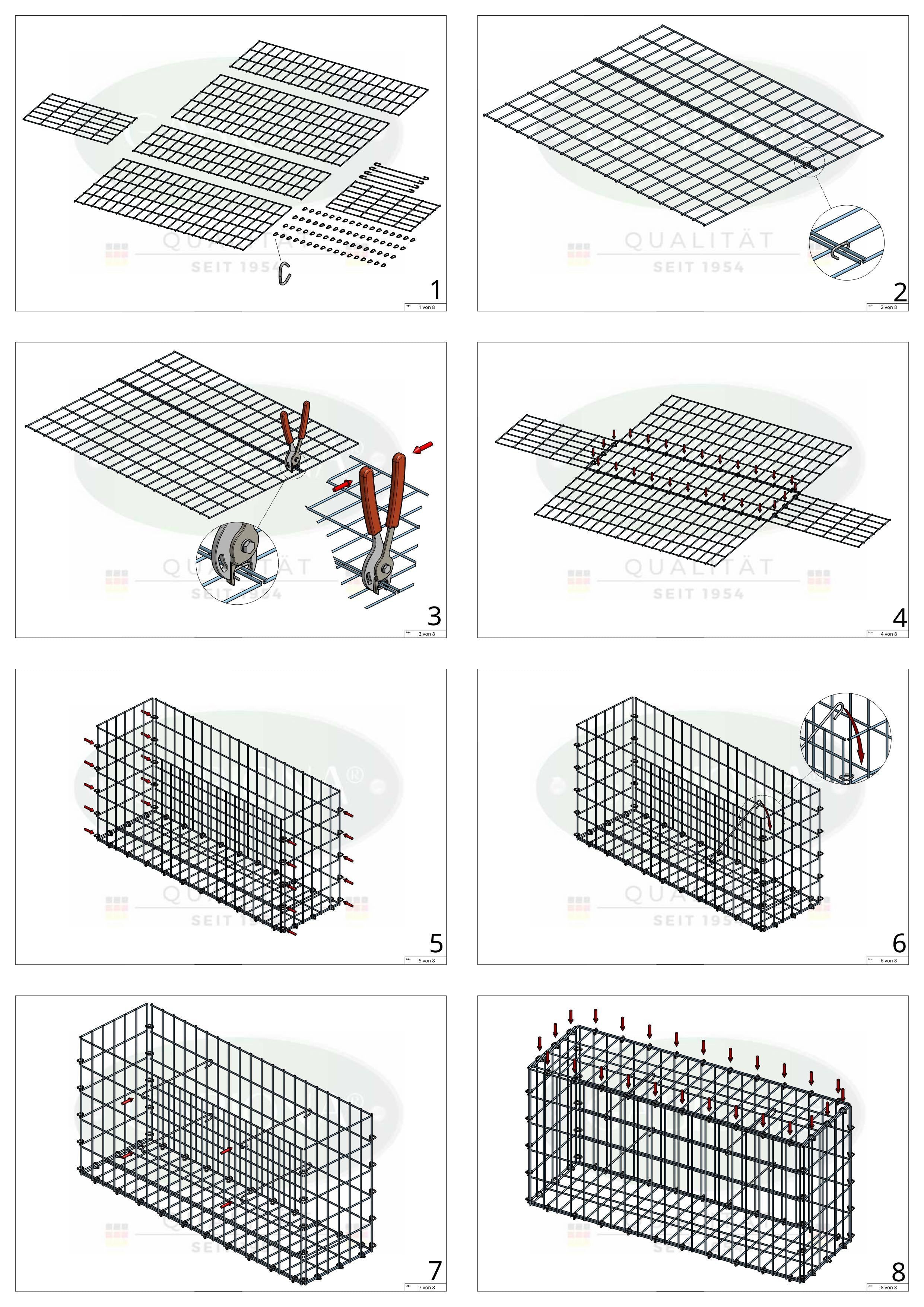 Gabion 50 cm x 50 cm x 30 cm (L x H x P), mailles 5 cm x 10 cm, anneau en C