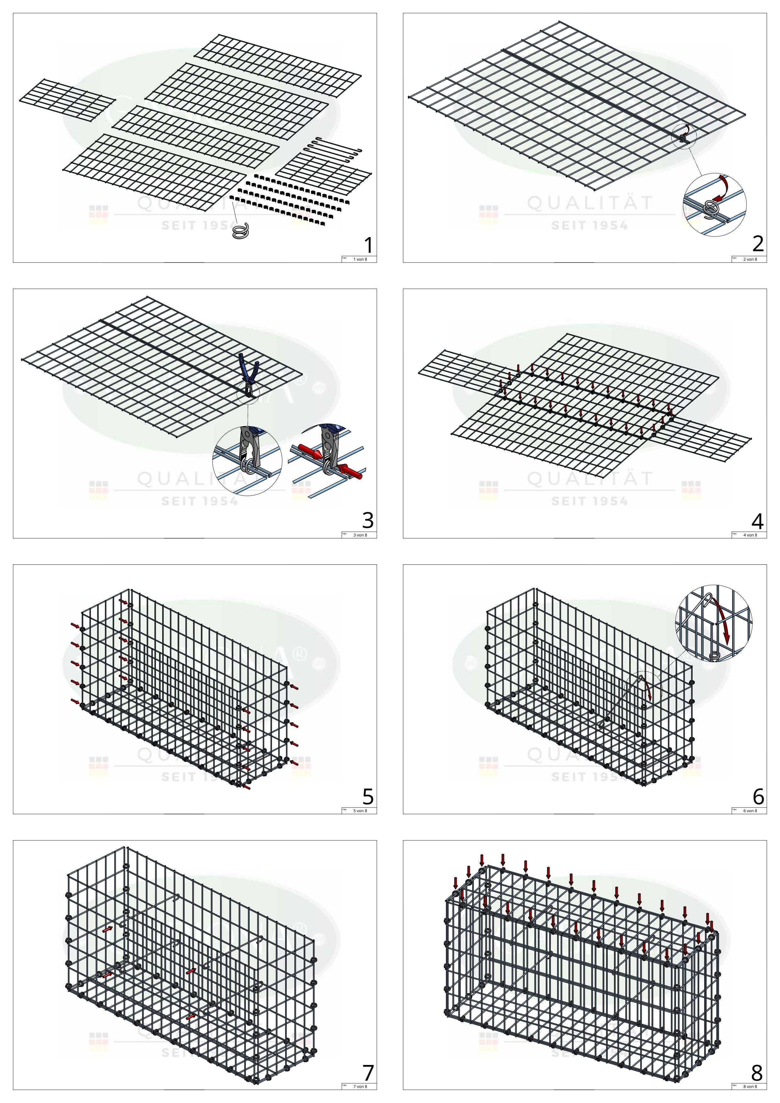 Schanskorf 100 cm x 90 cm x 50 cm (L x H x D), maaswijdte 5 x 10 cm, spiraalring