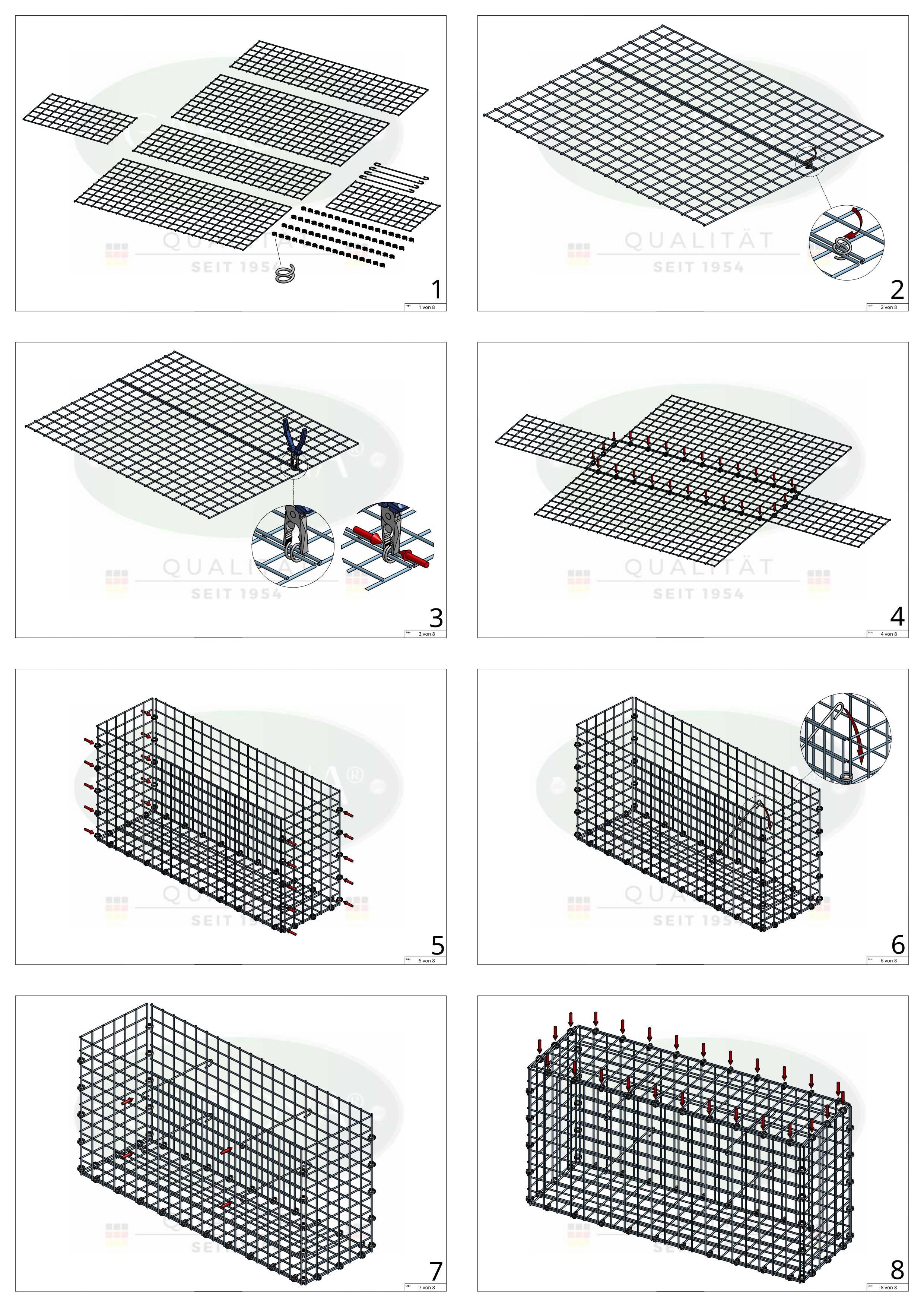 Gabion 100 cm x 20 cm x 40 cm (L x H x D), mesh size 5 x 5 cm, spiral ring