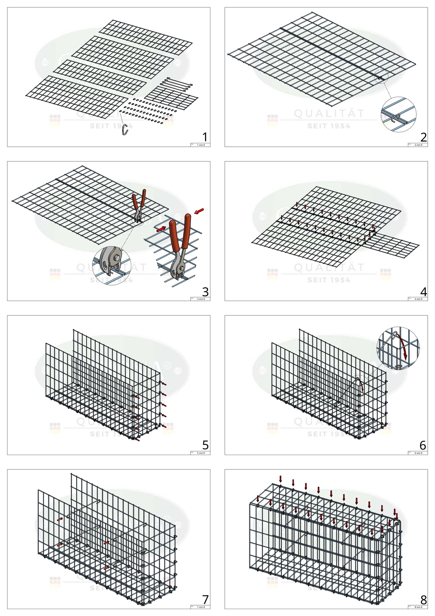 Pile aggiuntivo tipo 2 100 cm x 80 cm x 30 cm, maglia 5 cm x 10 cm, anello a C