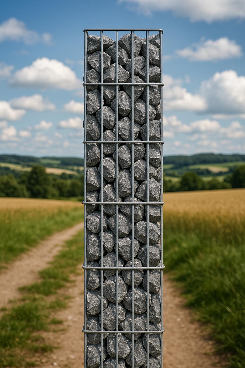 Rektangulär varmförzinkad gabionpelare, 27,3 cm x 27,3 cm, 200 cm hög, MW 5 cm x 20 cm, 8/6 mm tråd