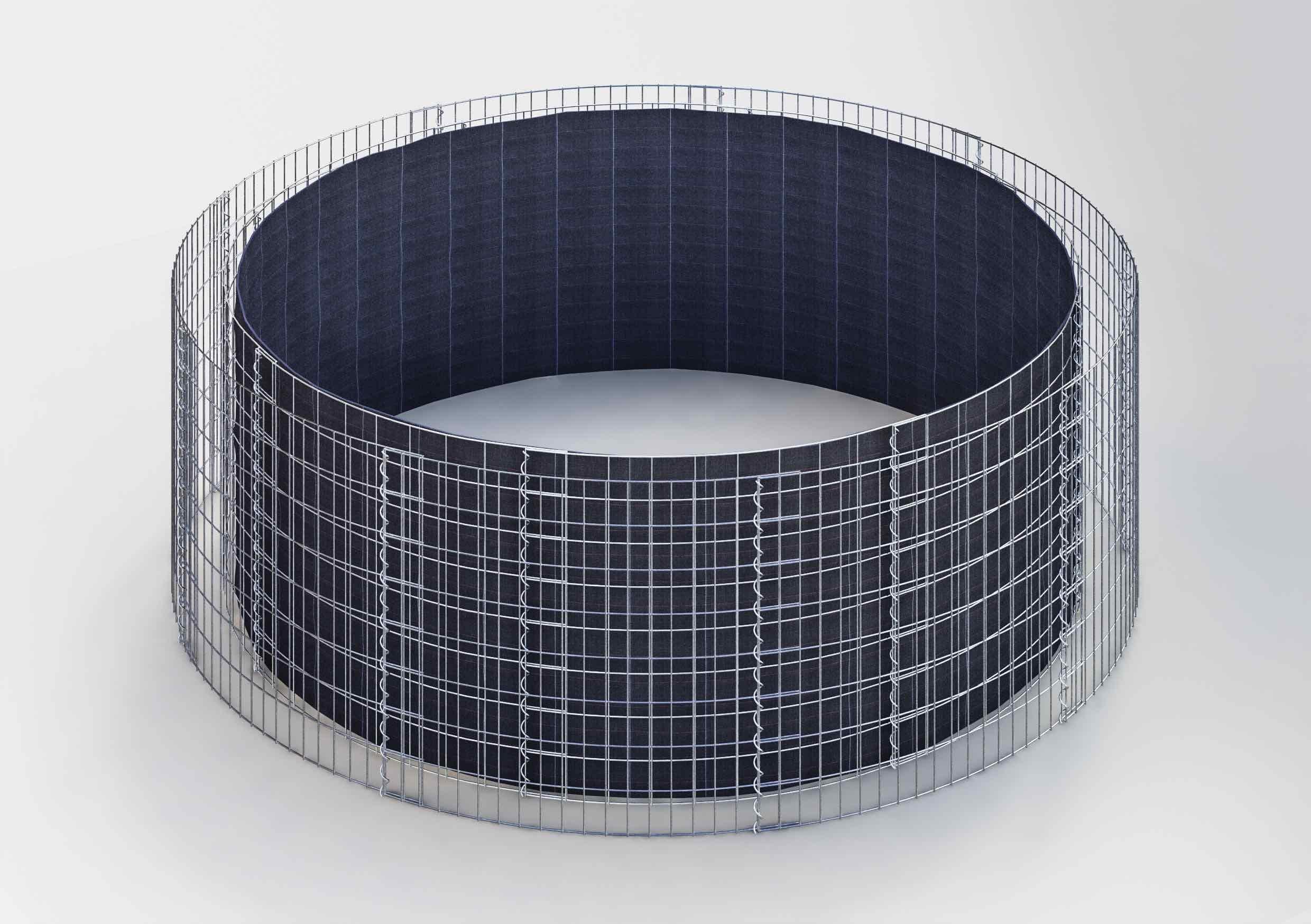 Lit surélevé rond, diamètre extérieur 442 cm, hauteur 80 cm, mailles 5 x 5 cm, épaisseur des parois 15 cm
