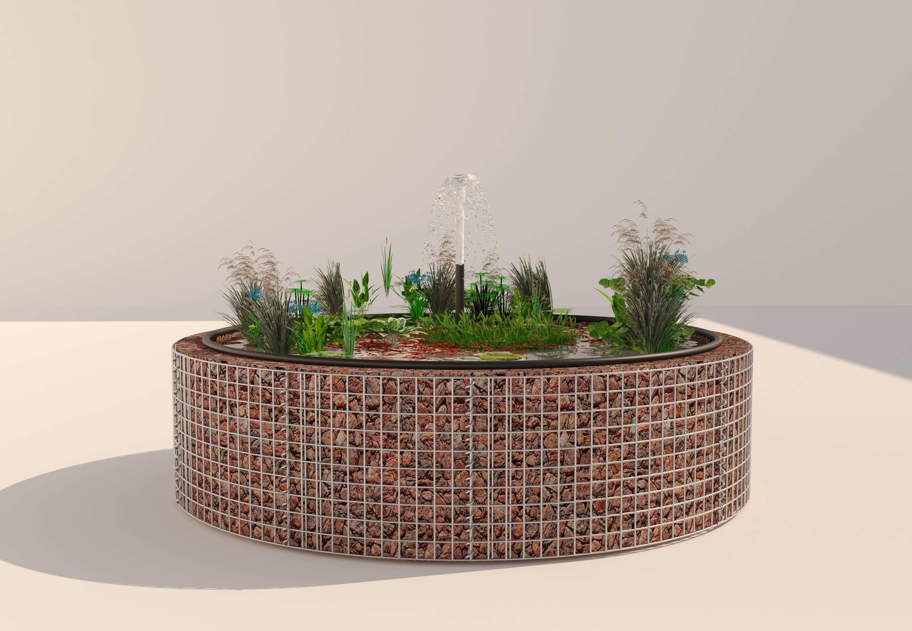 Schanskorf verhoogde vijver, rond, buitendiameter 202 cm, hoogte 50 cm, maaswijdte 5 x 5 cm, wanddikte 15 cm
