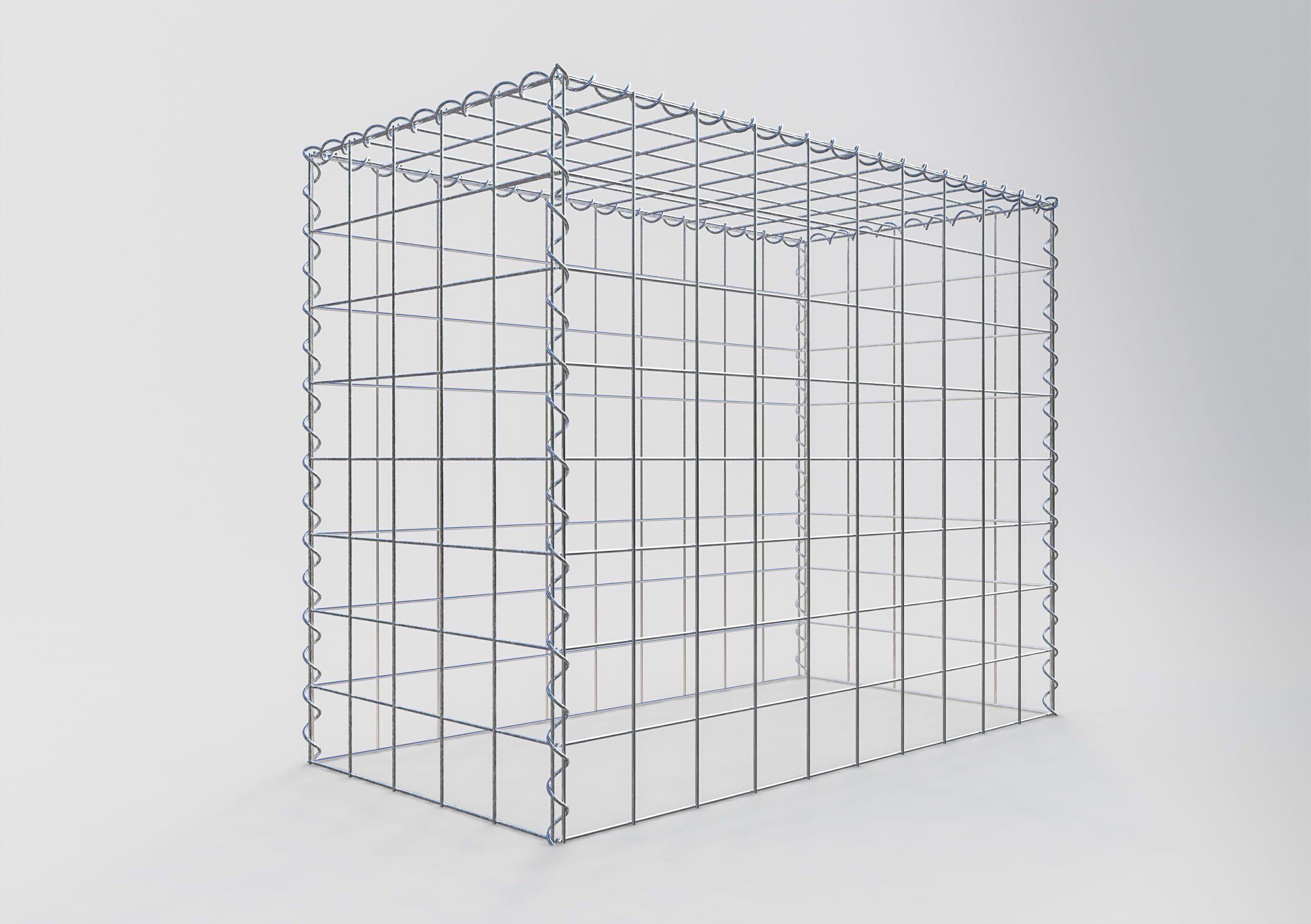 Opbouw schanskorf type 3 100 cm x 80 cm x 50 cm (L x H x D), maaswijdte 10 cm x 10 cm, spiraal