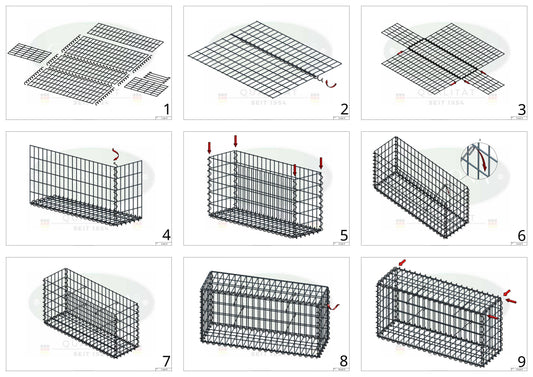 Gabion 50 cm x 50 cm x 20 cm (L x H x D), maskstorlek 5 cm x 10 cm, spiral