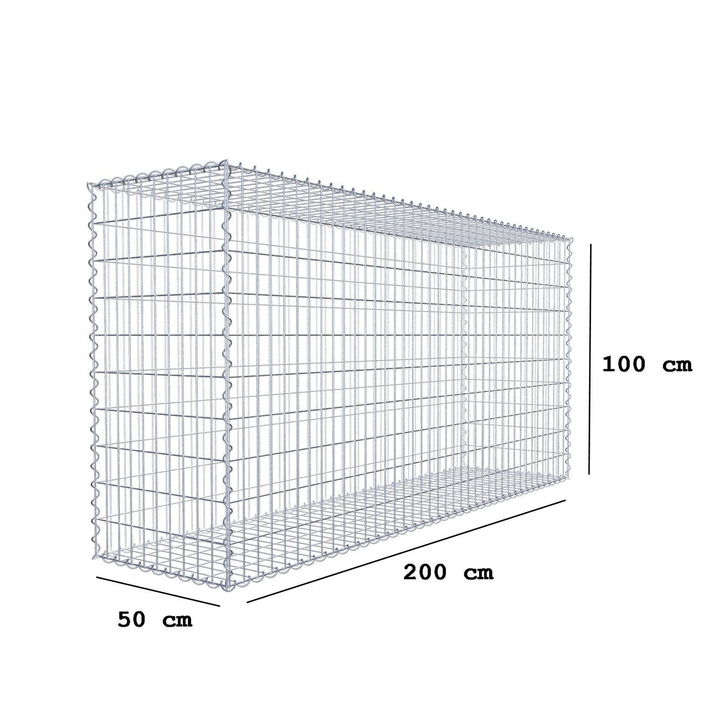 Gabione 200 cm x 100 cm x 50 cm (L x H x T), Maschenweite 5 cm x 10 cm, Spirale