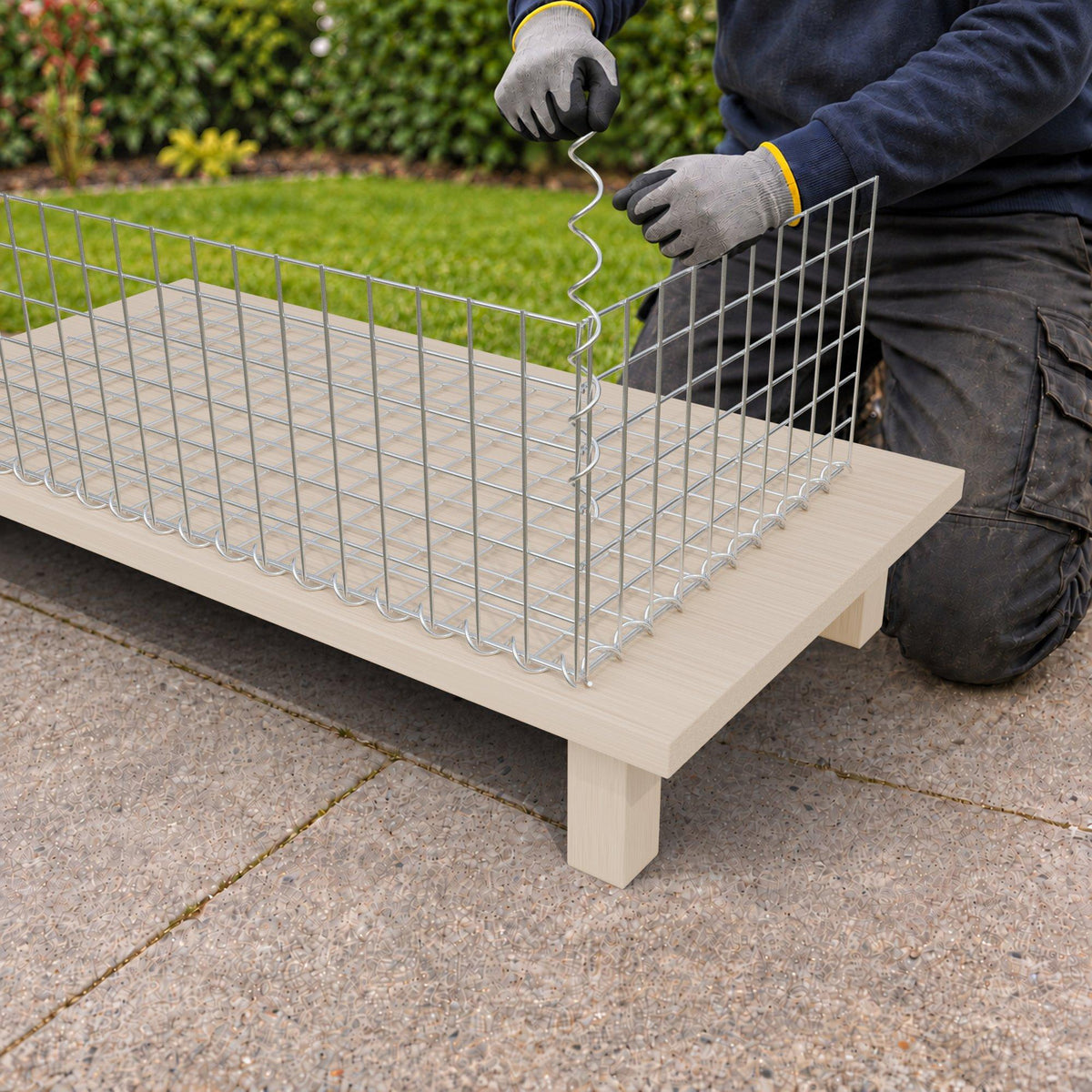 Schanskorf 100 cm x 30 cm x 50 cm (L x H x D), maaswijdte 5 cm x 5 cm, spiraalvormig