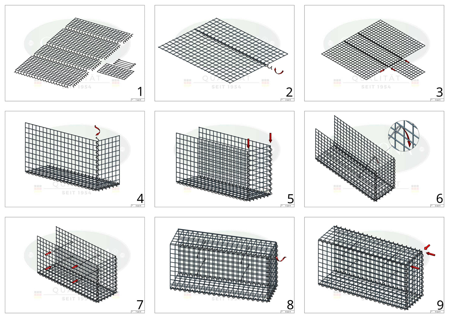 Opvokset gabion type 2 100 cm x 40 cm x 20 cm (L x H x D), maskestørrelse 5 cm x 5 cm, spiral