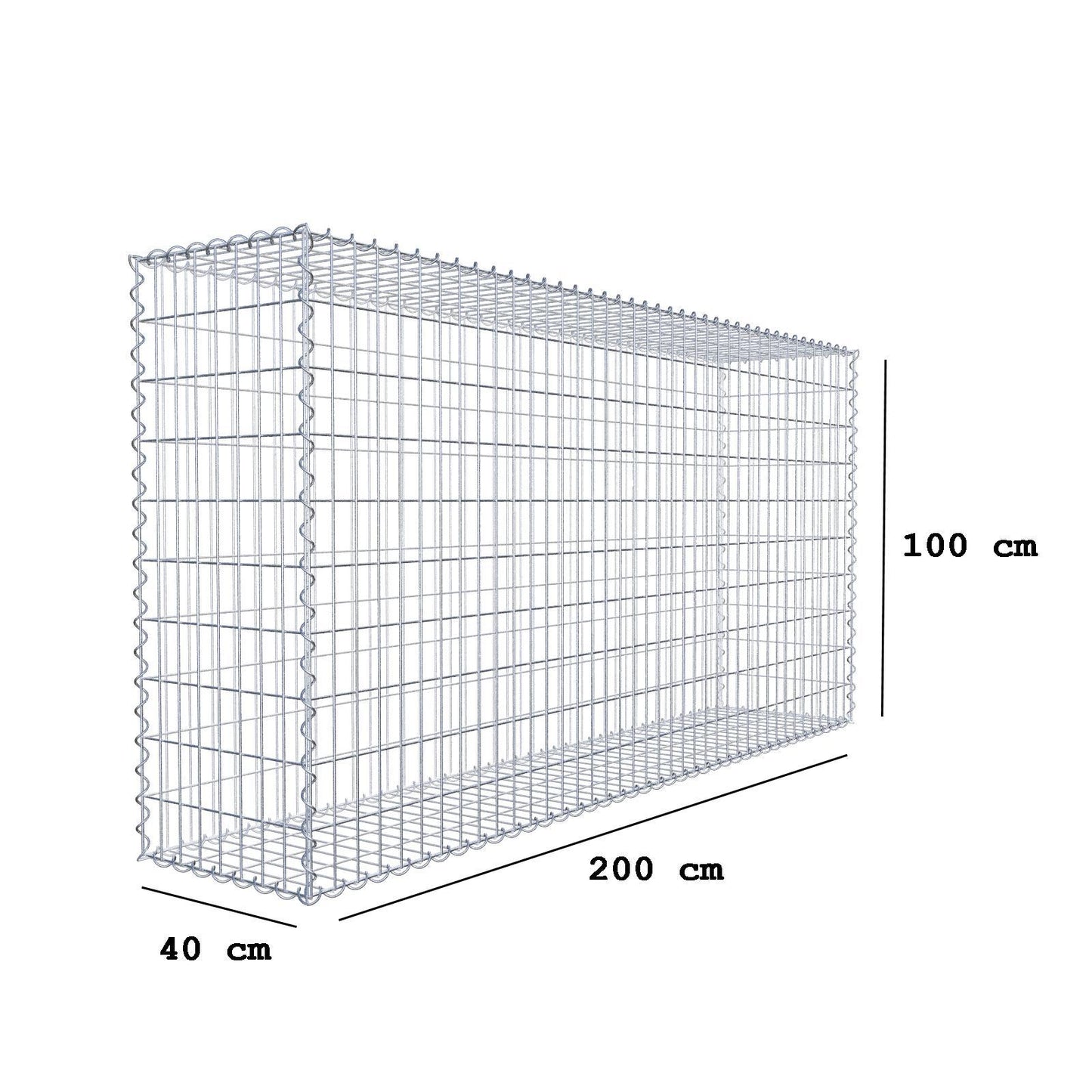 Gavión 200 cm x 100 cm x 40 cm (L x A x P), luz de malla 5 cm x 10 cm, en espiral