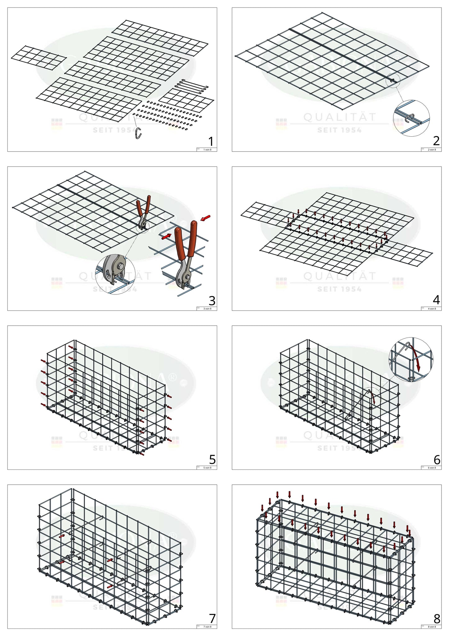 Gabion 200 cm x 100 cm x 20 cm (L x H x P), maille 10 cm x 10 cm, anneau en C