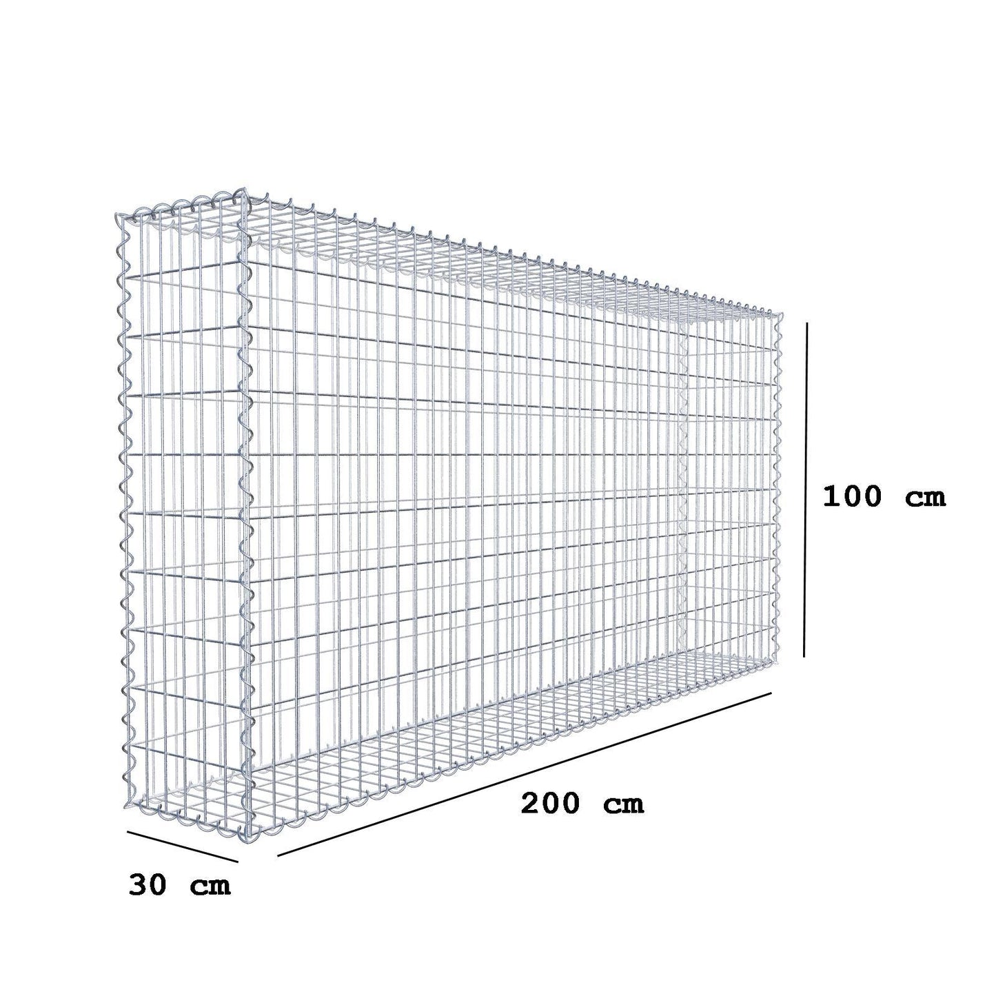 Gabion 200 cm x 100 cm x 30 cm (L x H x P), mailles 5 cm x 10 cm, spirale