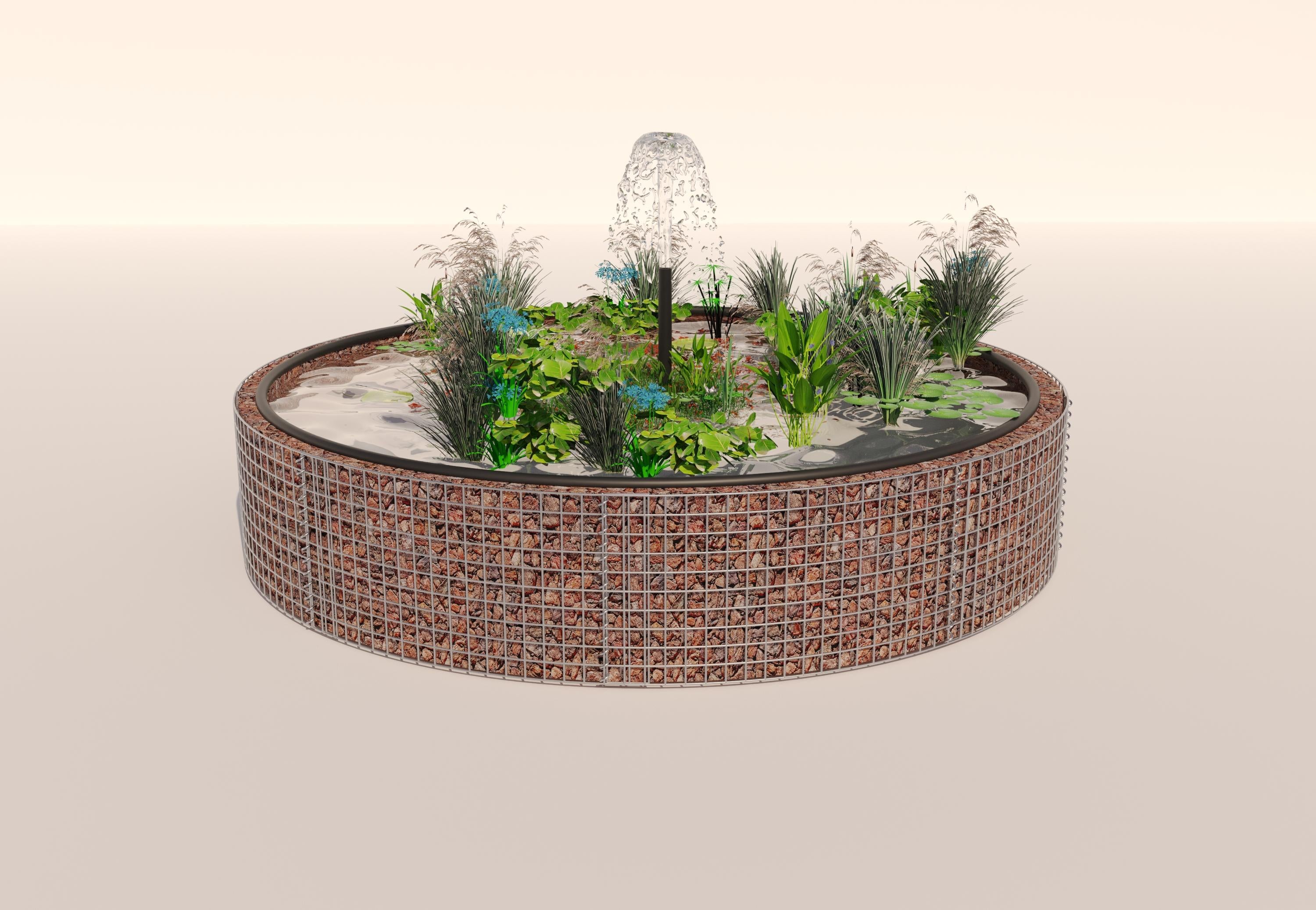 Gabbione per laghetti rialzati rotondo, diametro esterno 262 cm, altezza 50 cm, maglia 5 x 5 cm, spessore parete 15 cm