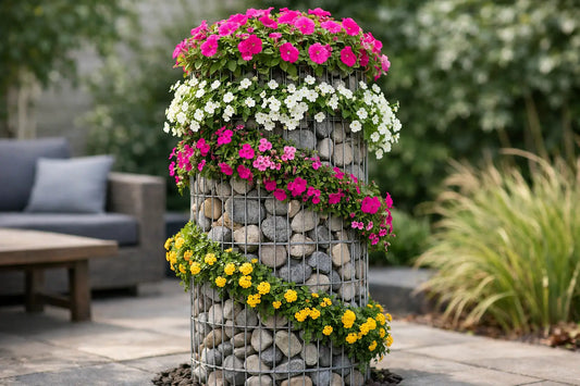 Colonne de fleurs en gabion bien conçue