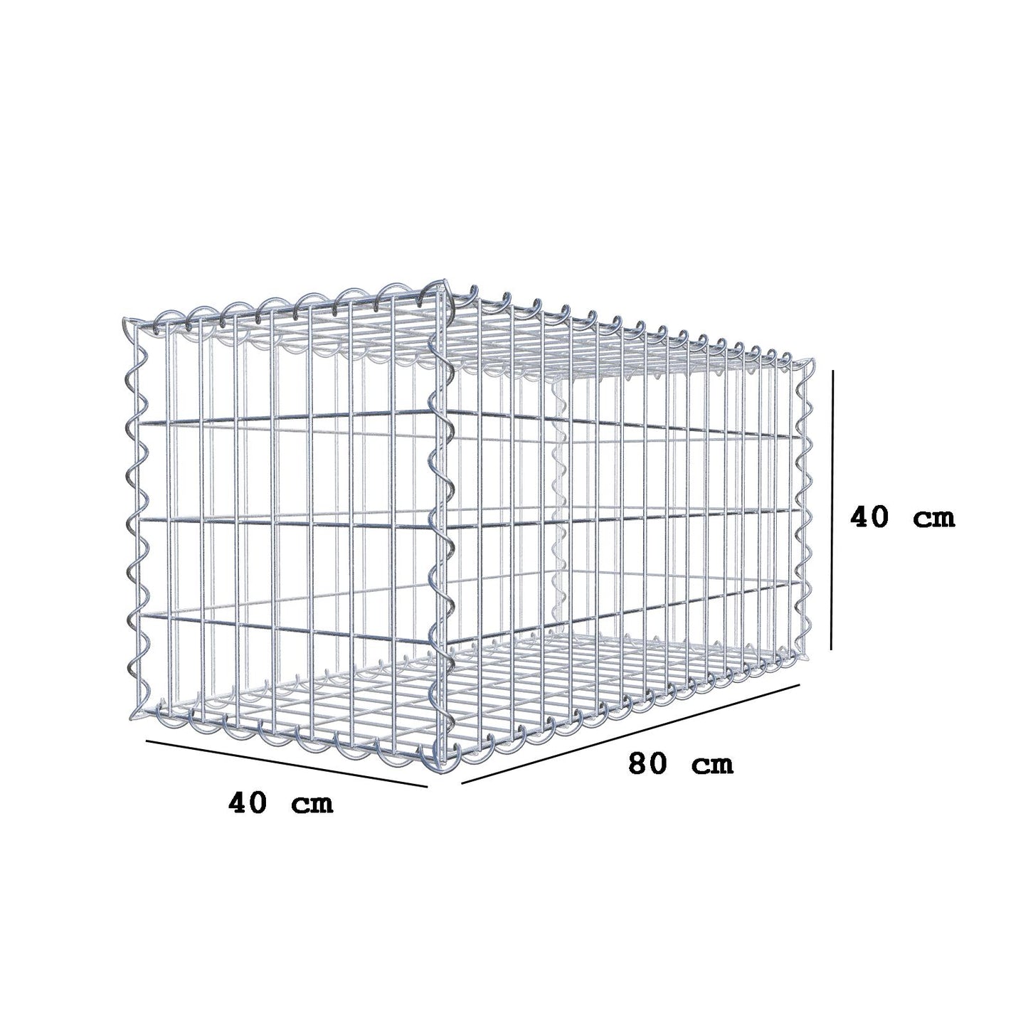 Gabion 80 cm x 40 cm x 40 cm (L x H x D), mesh size 5 cm x 10 cm, spiral