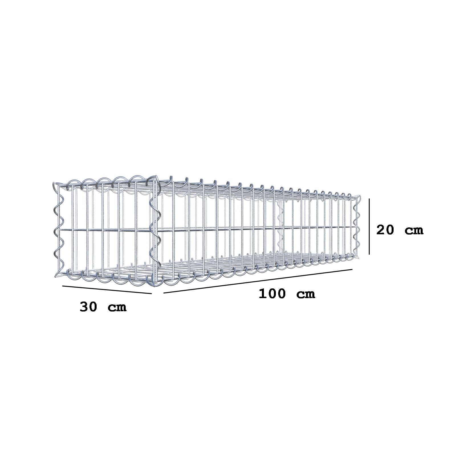 Gabion 100 cm x 20 cm x 30 cm (L x H x D), maskestørrelse 5 cm x 10 cm, spiral