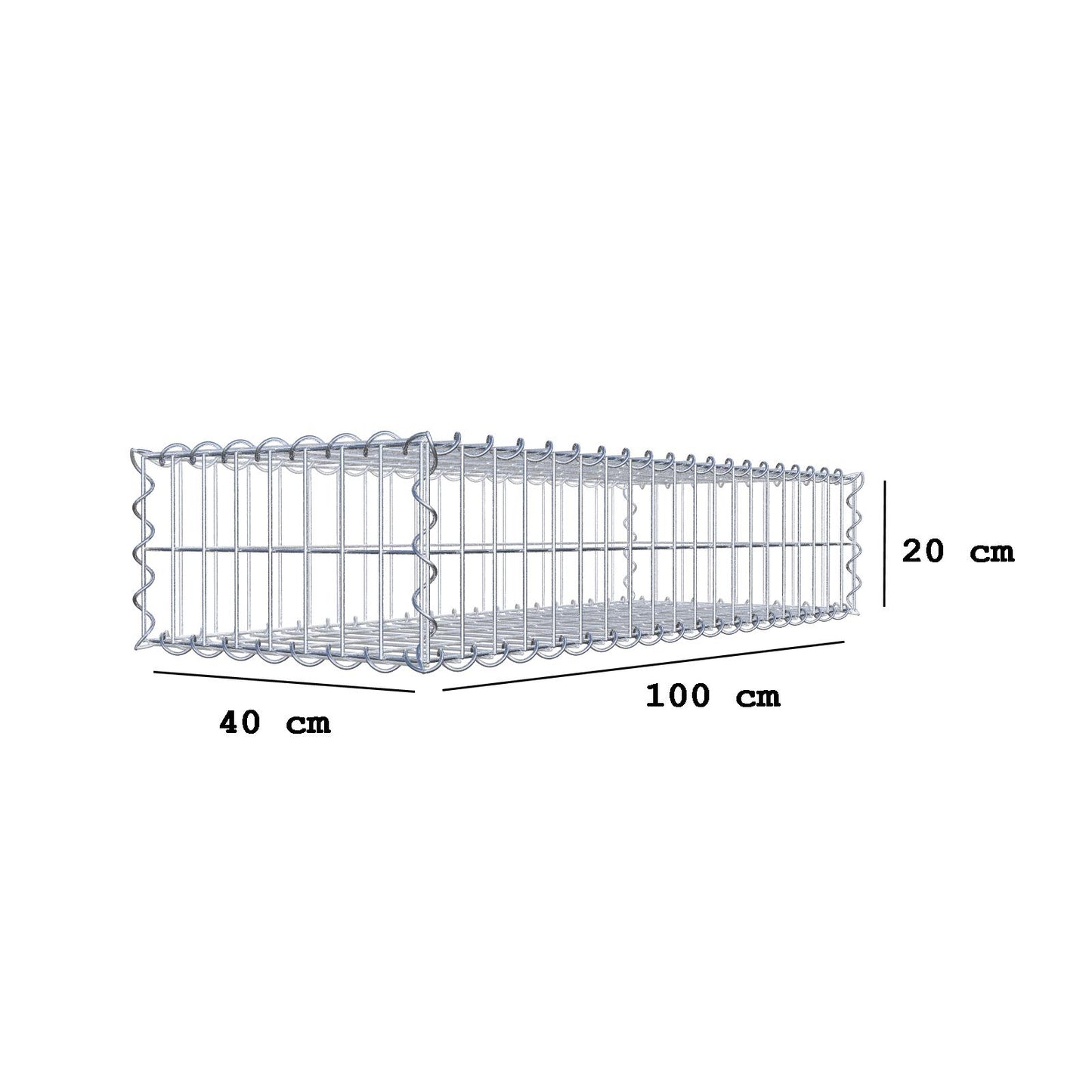 Gabione 100 cm x 20 cm x 40 cm (L x H x T), Maschenweite 5 cm x 10 cm, Spirale