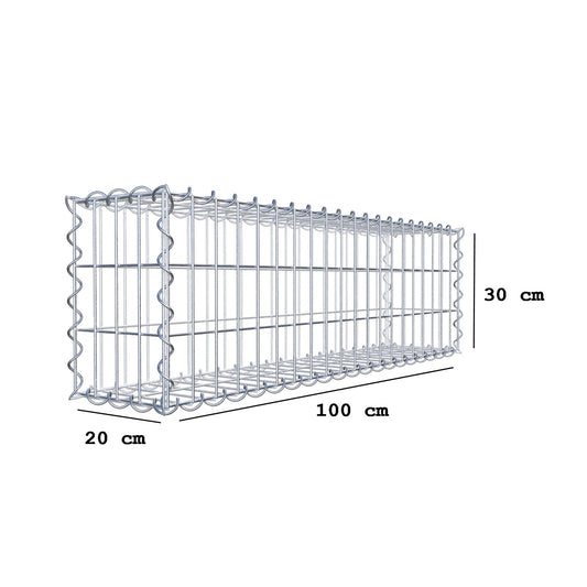 Gabion 100 cm x 30 cm x 20 cm (L x H x D), maskstorlek 5 cm x 10 cm, spiral