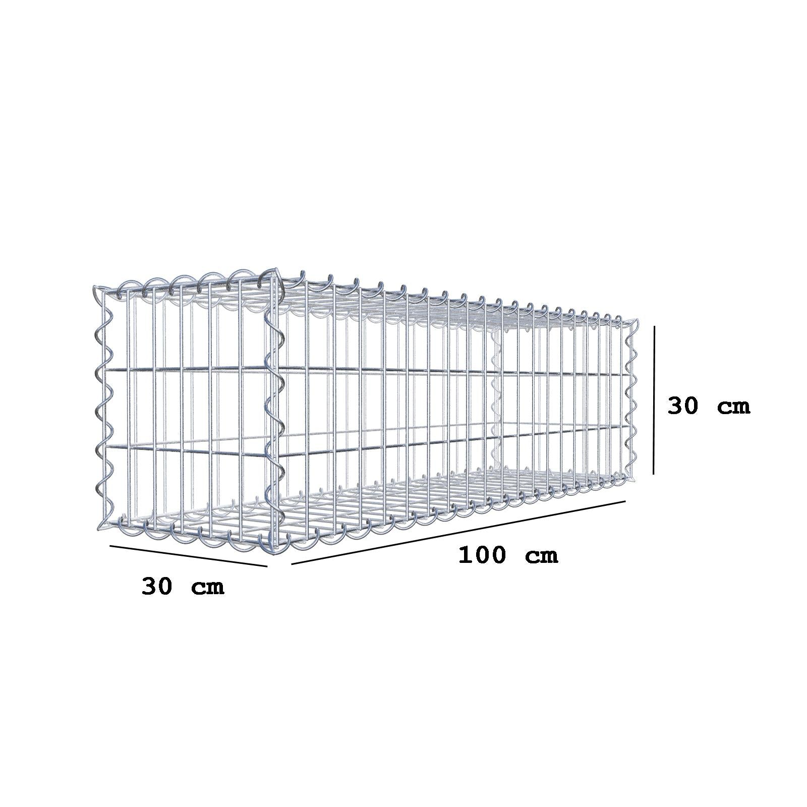 Gabion 100 cm x 30 cm x 30 cm (L x H x D), maskestørrelse 5 cm x 10 cm, spiral