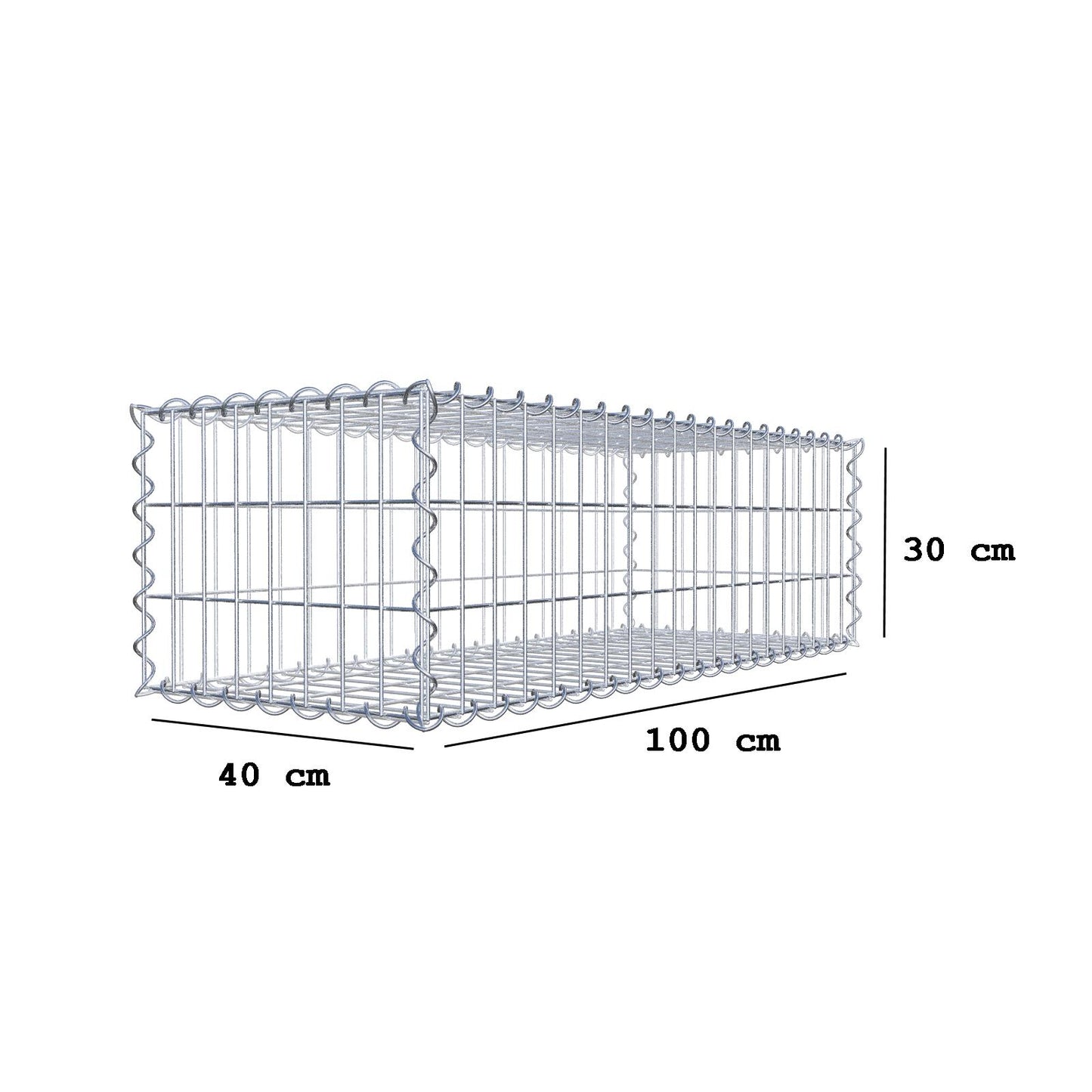 Gabion 100 cm x 30 cm x 40 cm (L x H x D), maskestørrelse 5 cm x 10 cm, spiral