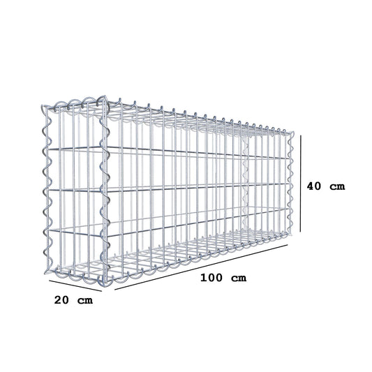 Gabion 100 cm x 40 cm x 20 cm (L x H x D), maskestørrelse 5 cm x 10 cm, spiral
