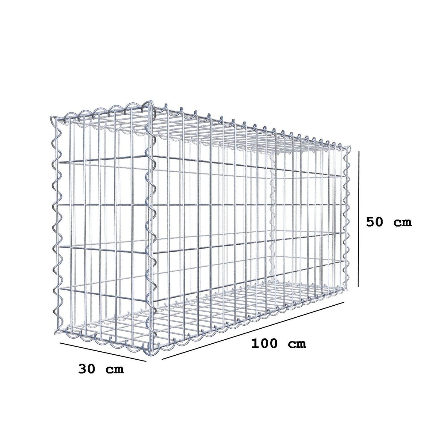Gabion 100 cm x 50 cm x 30 cm (L x H x P), mailles 5 cm x 10 cm, spirale
