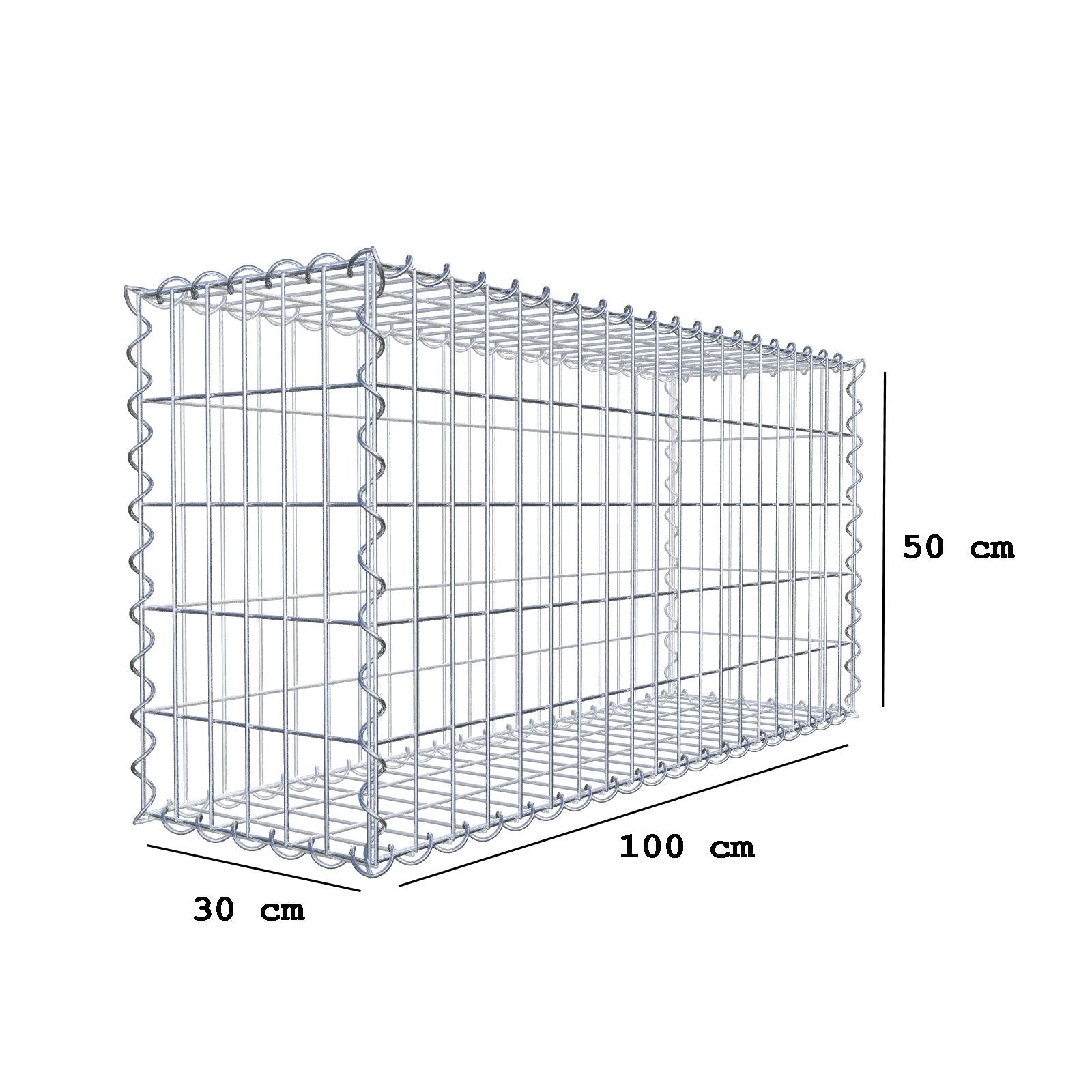 Gabion 100 cm x 50 cm x 30 cm (L x H x D), maskestørrelse 5 cm x 10 cm, spiral