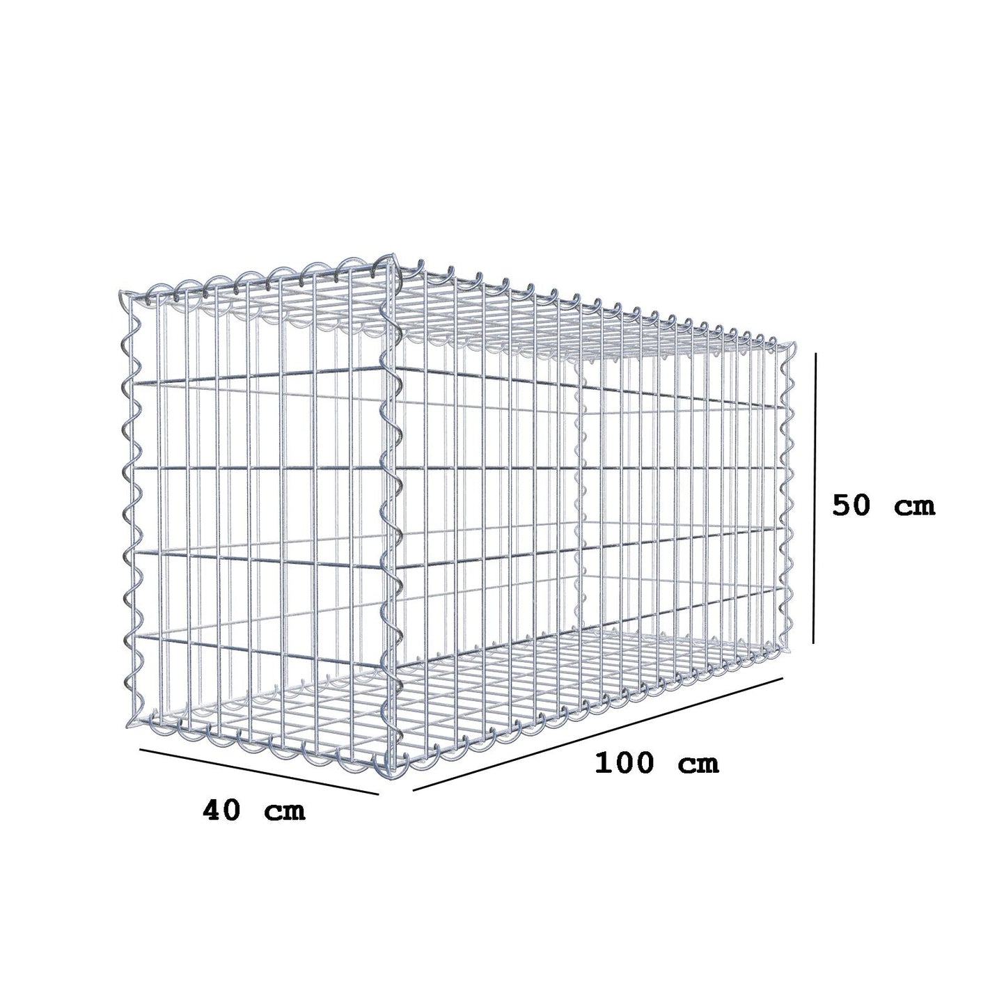 Gabion 100 cm x 50 cm x 40 cm (L x H x D), maskestørrelse 5 cm x 10 cm, spiral