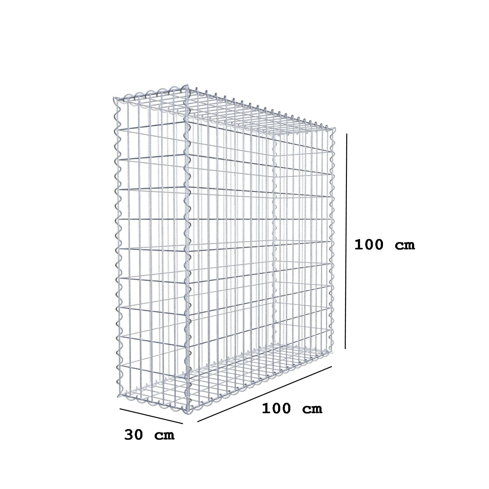 Gabion 100 cm x 100 cm x 30 cm (L x H x D), maskestørrelse 5 cm x 10 cm, spiral