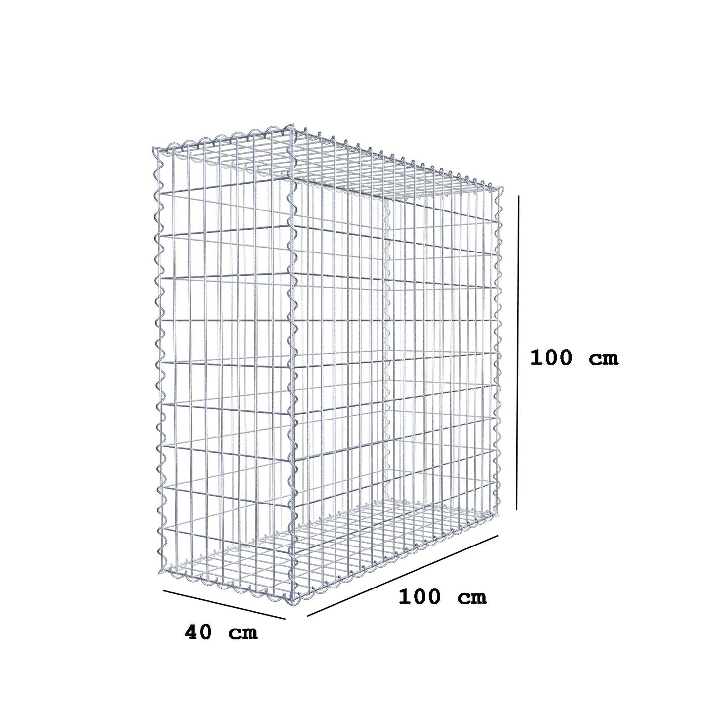 Gabion 100 cm x 100 cm x 40 cm (L x H x D), mesh size 5 cm x 10 cm, spiral