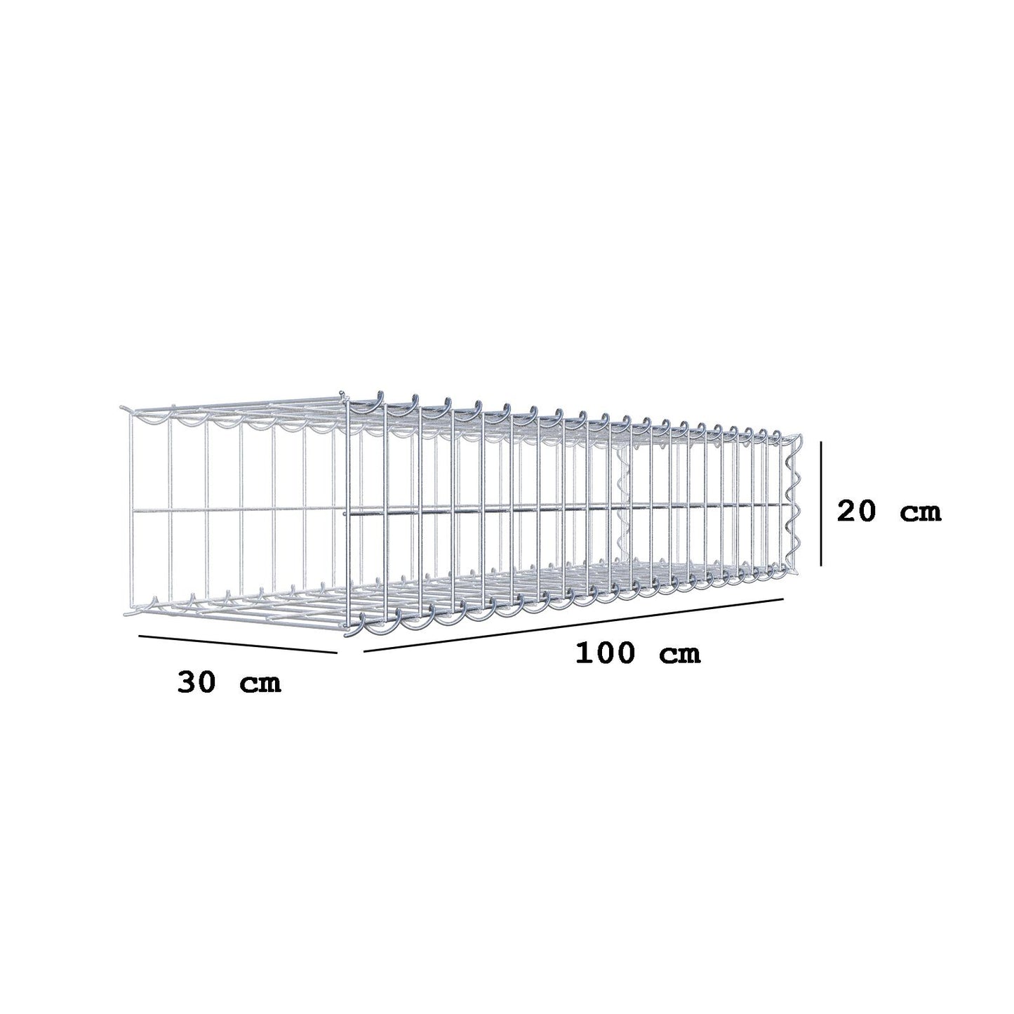 Grown-on gabion type 2 100 cm x 20 cm x 30 cm (L x H x D), mesh size 5 cm x 10 cm, spiral