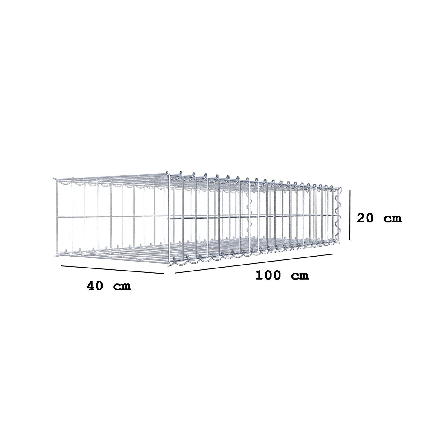 Gabion rapporté type 2 100 cm x 20 cm x 40 cm (L x H x P), mailles 5 cm x 10 cm, spirale