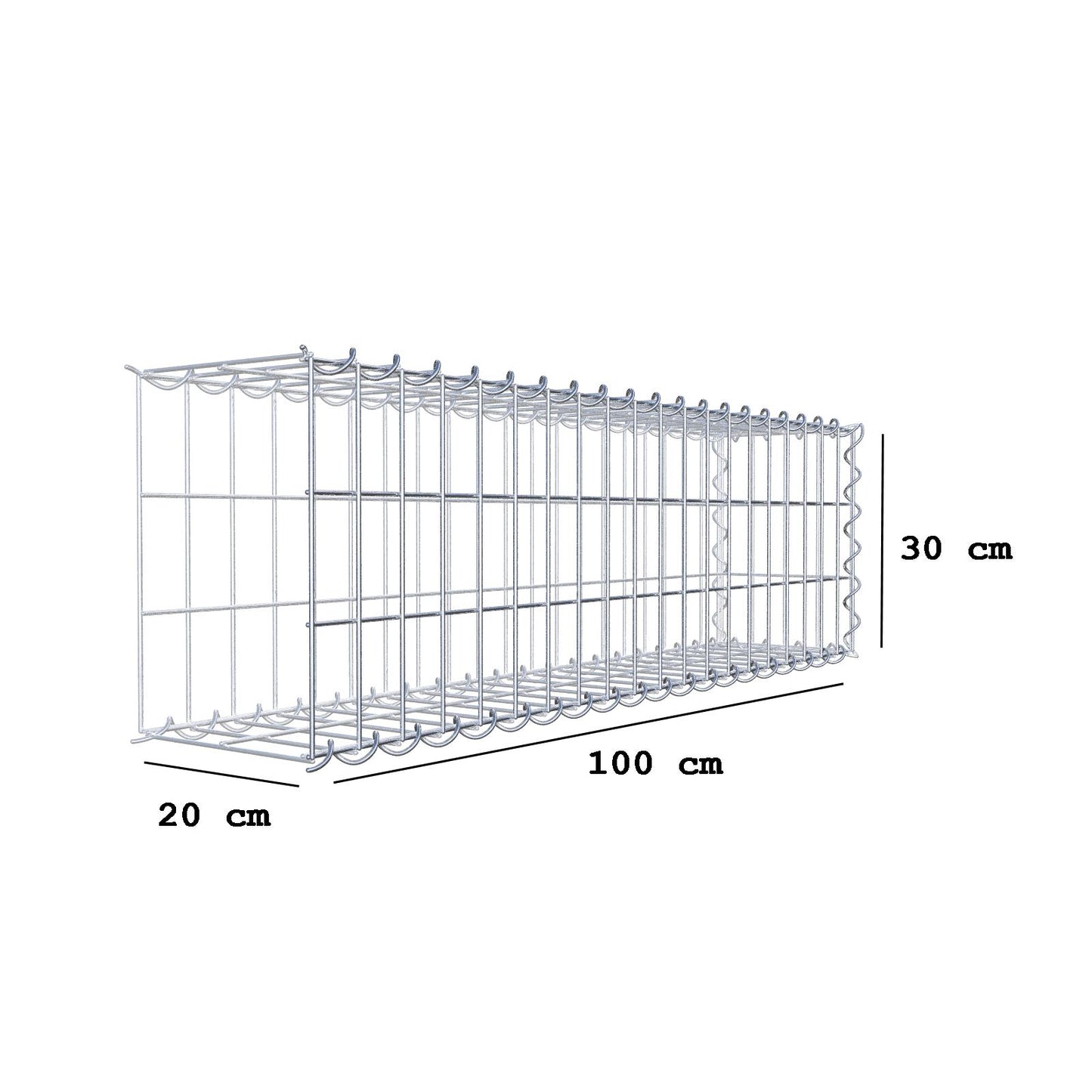 Gabion rapporté type 2 100 cm x 30 cm x 20 cm (L x H x P), mailles 5 cm x 10 cm, spirale