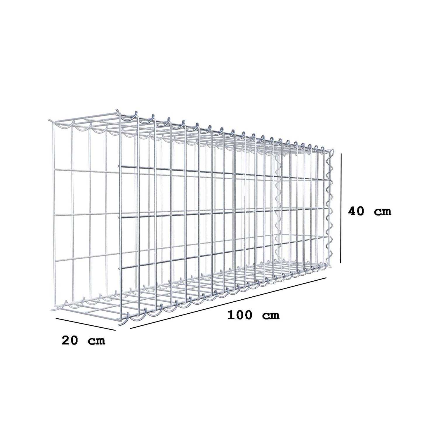 Udvokset gabion type 2 100 cm x 40 cm x 20 cm (L x H x D), maskestørrelse 5 cm x 10 cm, spiral