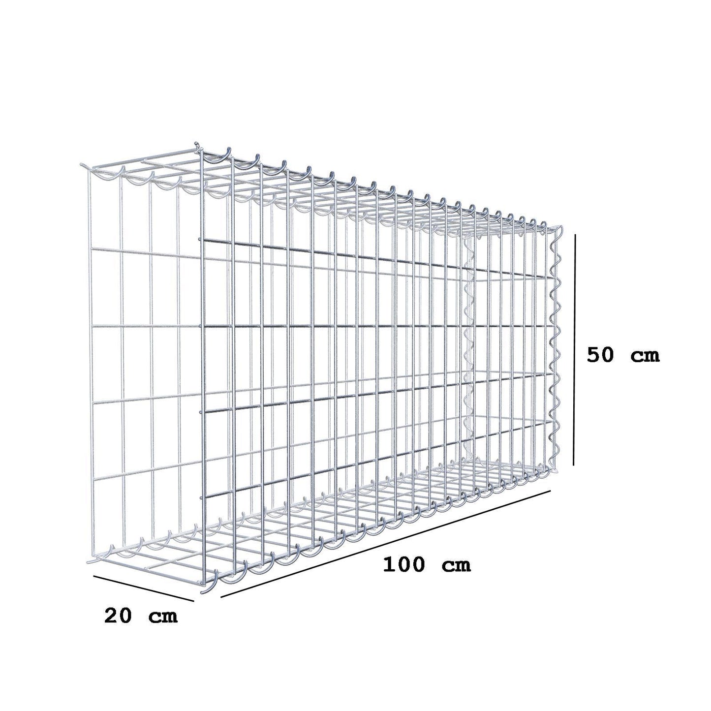 Gabbione aggiuntivo tipo 2 100 cm x 50 cm x 20 cm (L x H x P), dimensione maglia 5 cm x 10 cm, a spirale