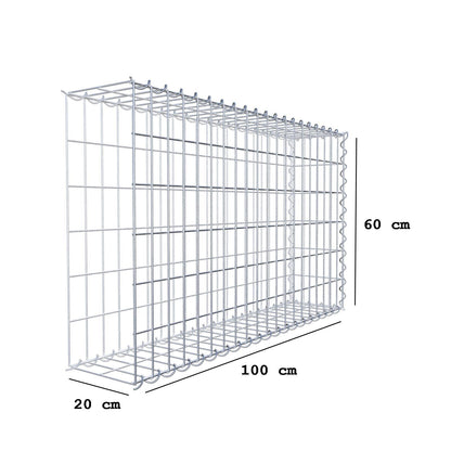 Gabion rapporté type 2 100 cm x 60 cm x 20 cm (L x H x P), mailles 5 cm x 10 cm, spirale