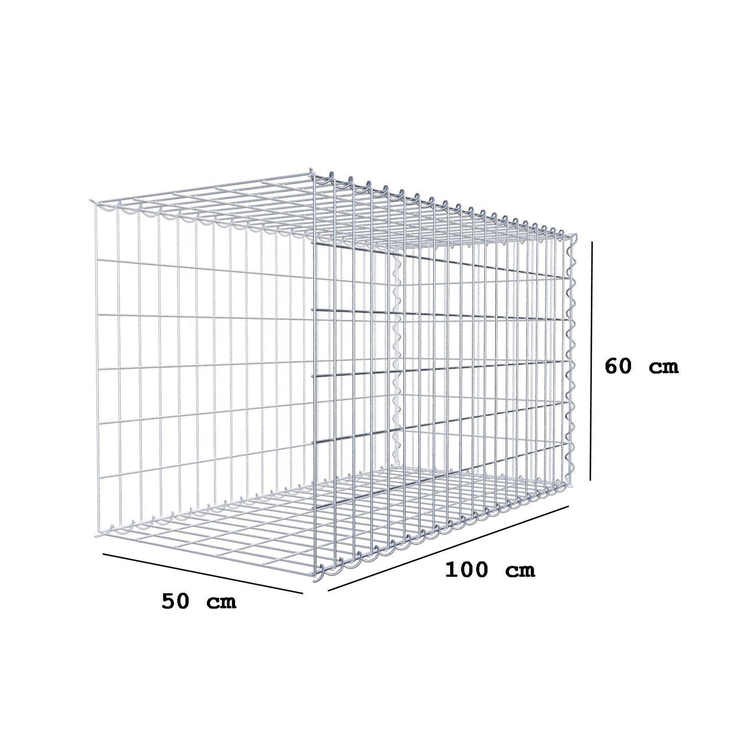Grown-on gabion type 2 100 cm x 60 cm x 50 cm (L x H x D), mesh size 5 cm x 10 cm, spiral