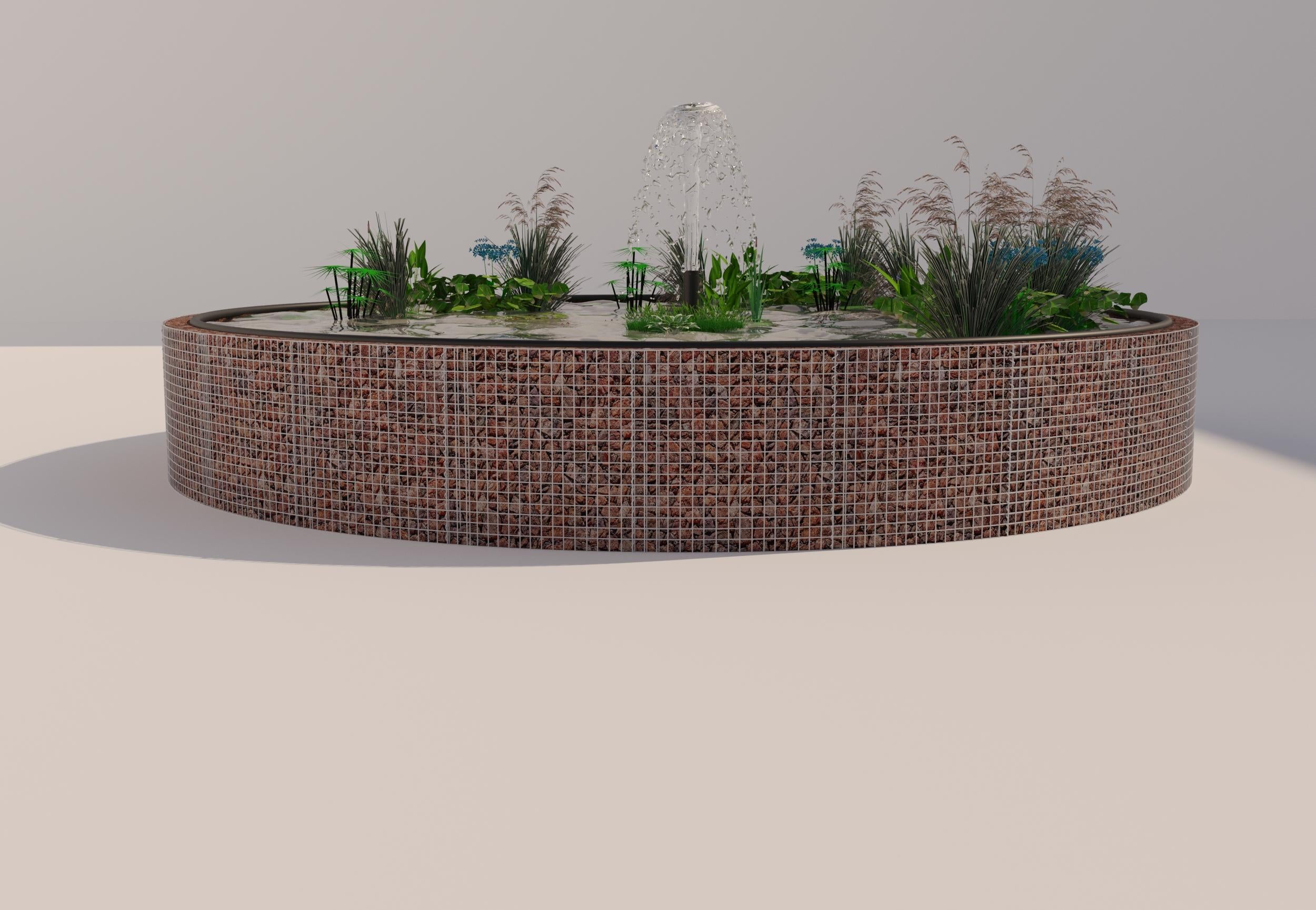 Gabionen Hochteich rund, Außendurchmesser 292 cm, Höhe 80 cm, Maschenweite 5 x 5 cm, Wandstärke 15 cm