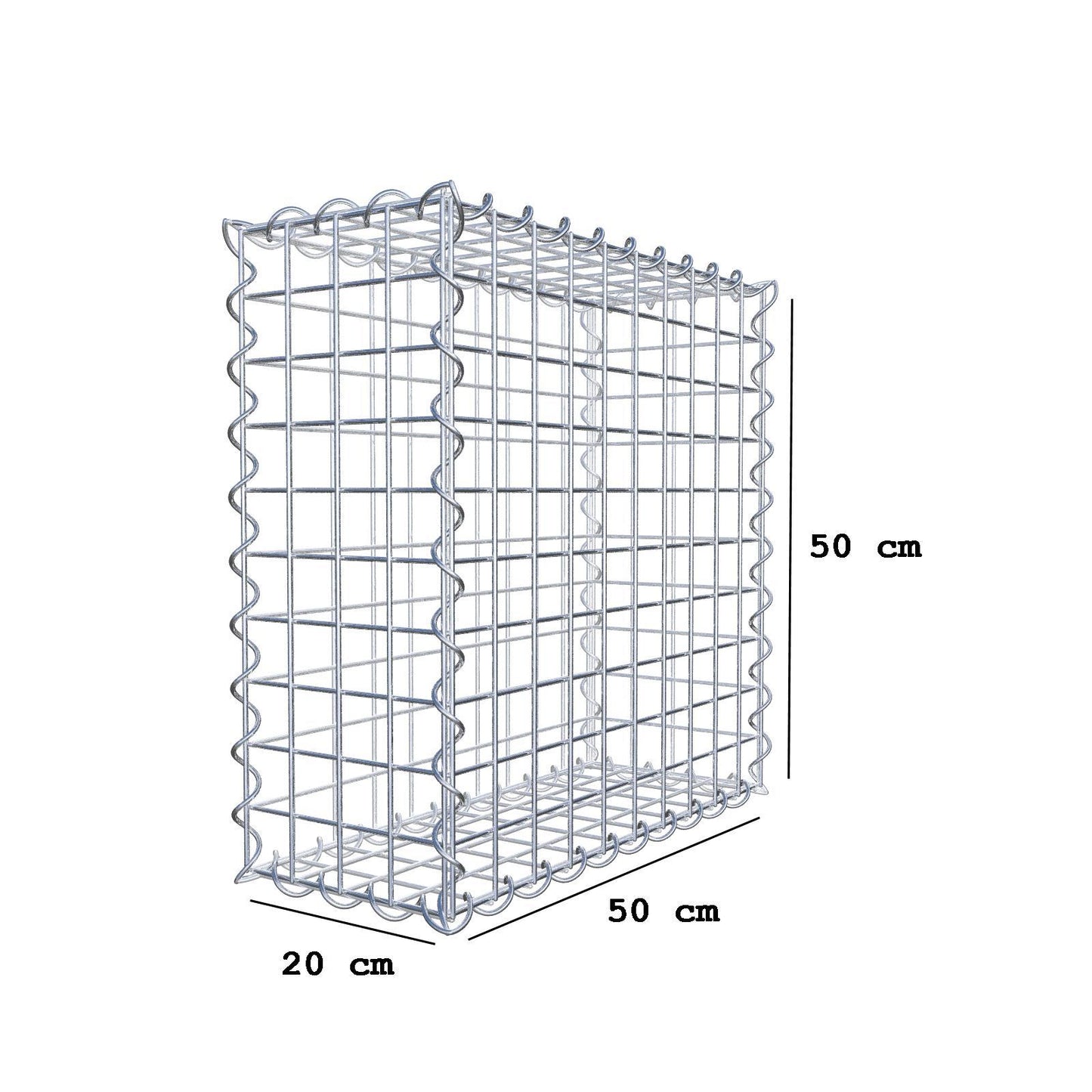 Gabione 50 cm x 50 cm x 20 cm (L x H x T), Maschenweite 5 cm x 5 cm, Spirale