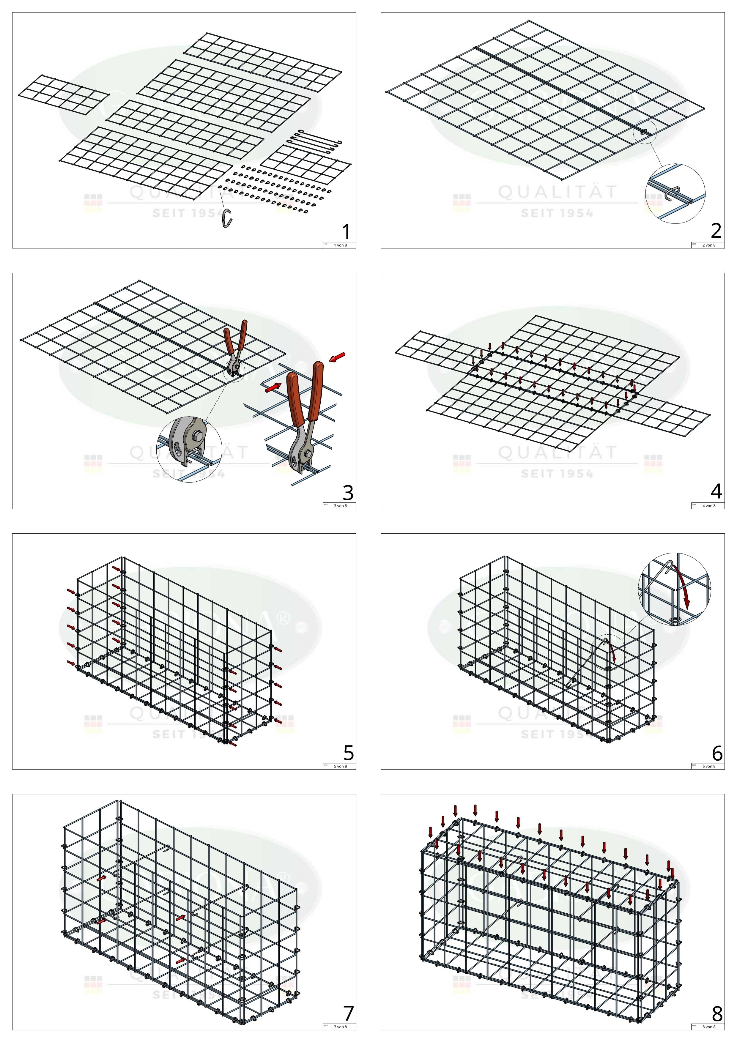 Gabione 100 cm x 90 cm x 20 cm (L x H x T), Maschenweite 10 cm x 10 cm, C-Ring