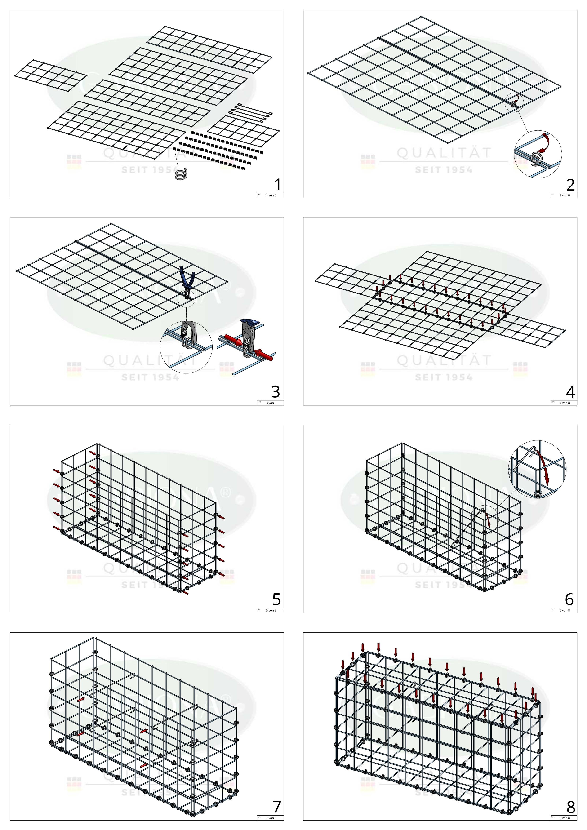 Gabion 100 cm x 100 cm x 40 cm (L x H x D), maskstorlek 10 x 10 cm, spiralring