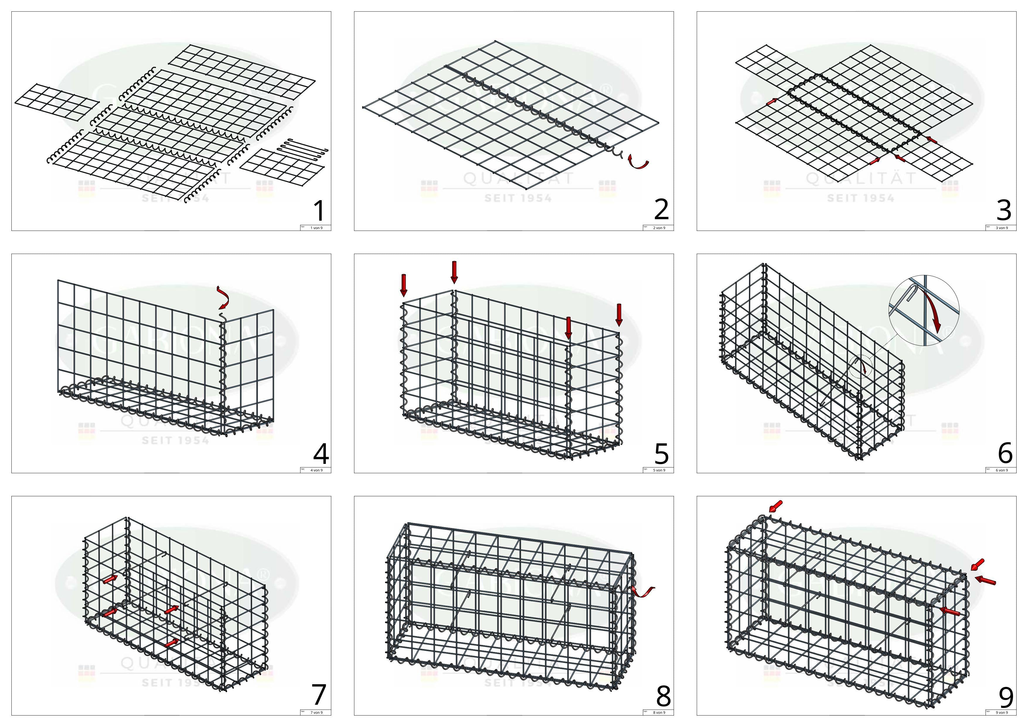 Gabione 100 cm x 60 cm x 30 cm (L x H x T), Maschenweite 10 cm x 10 cm, Spirale